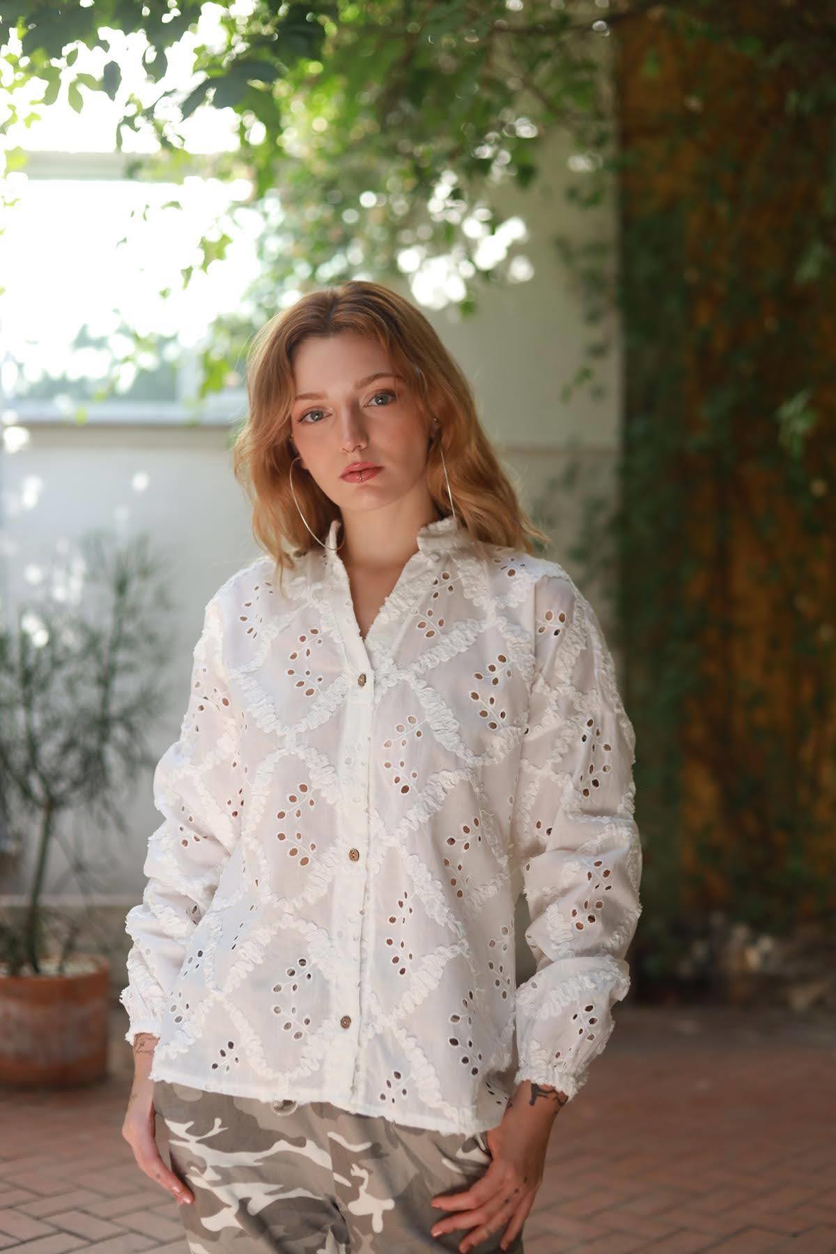 White Elastic Sleeved Shirt