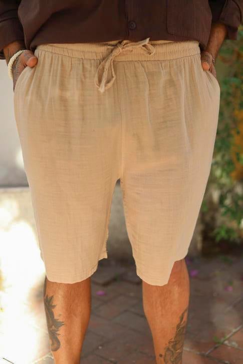 Sütlü Kahve Beli Lastikli Dar Kesim Erkek Şort