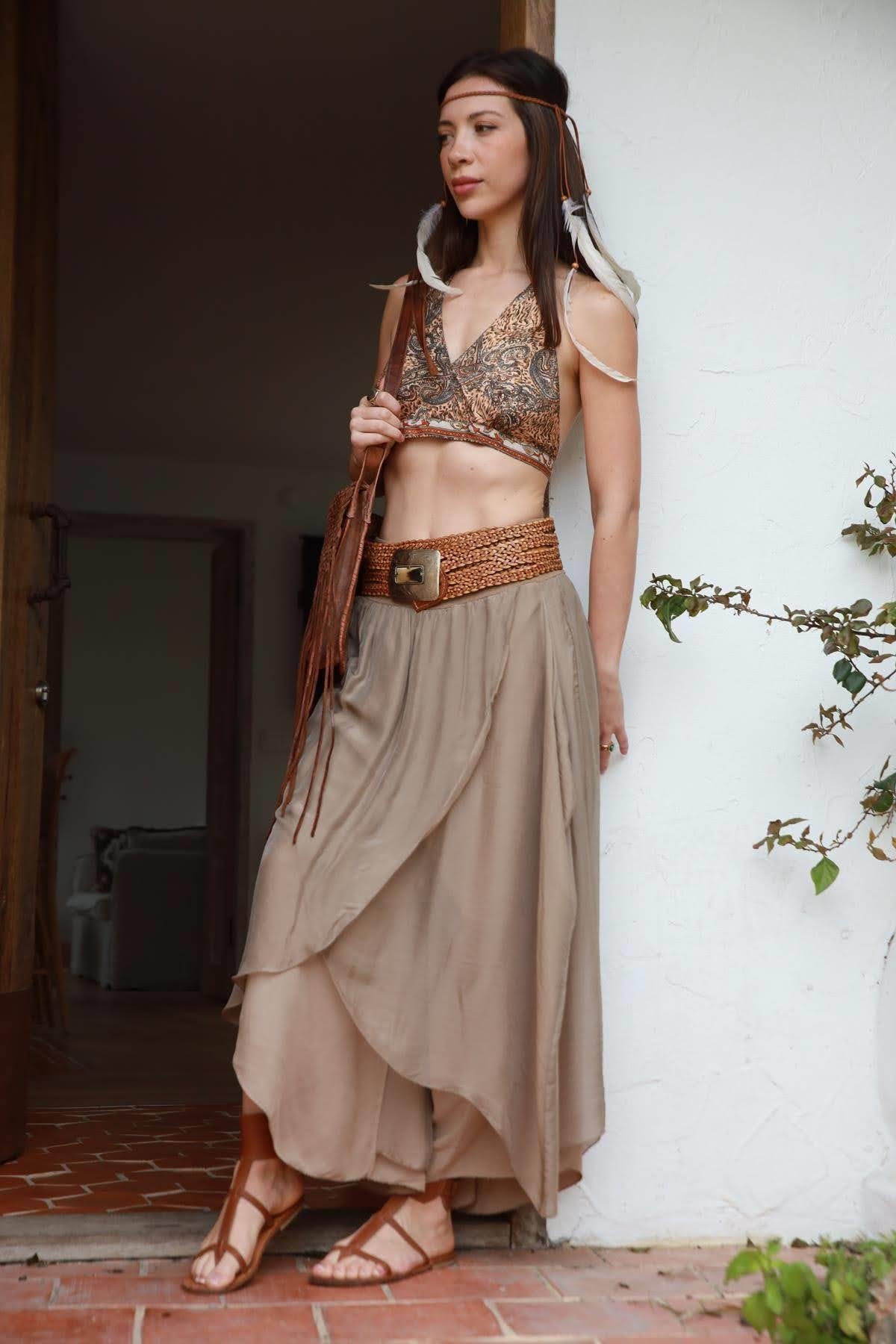 Light Brown Silk Harem Pants