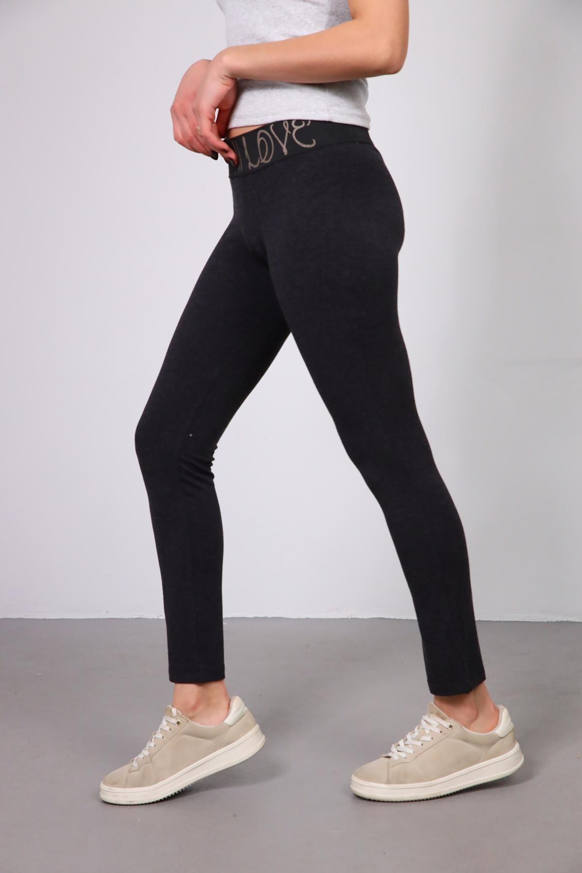  Gri Beli Yazı Detaylı Tayt