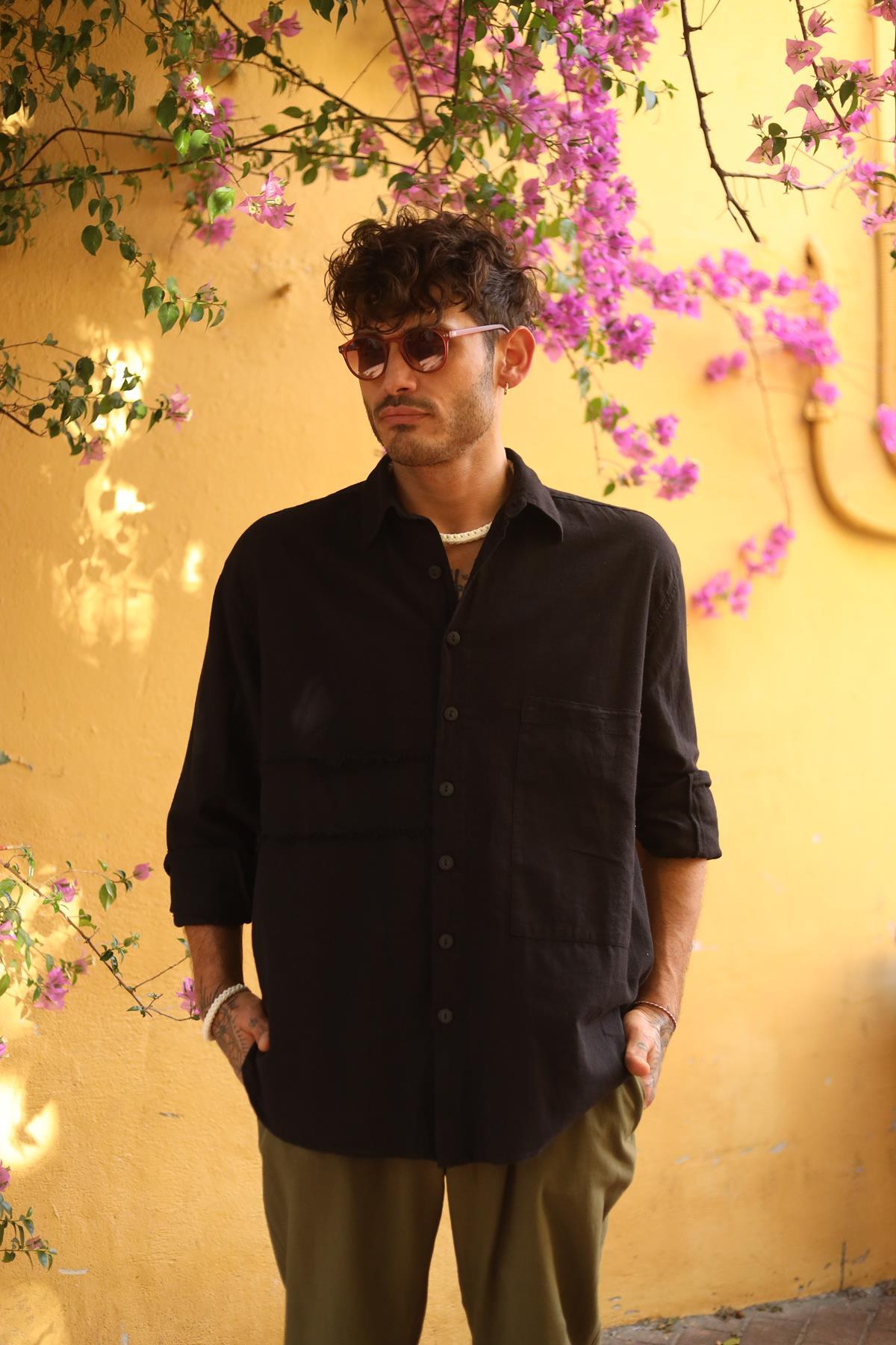 Black Tasseled Mens Shirt