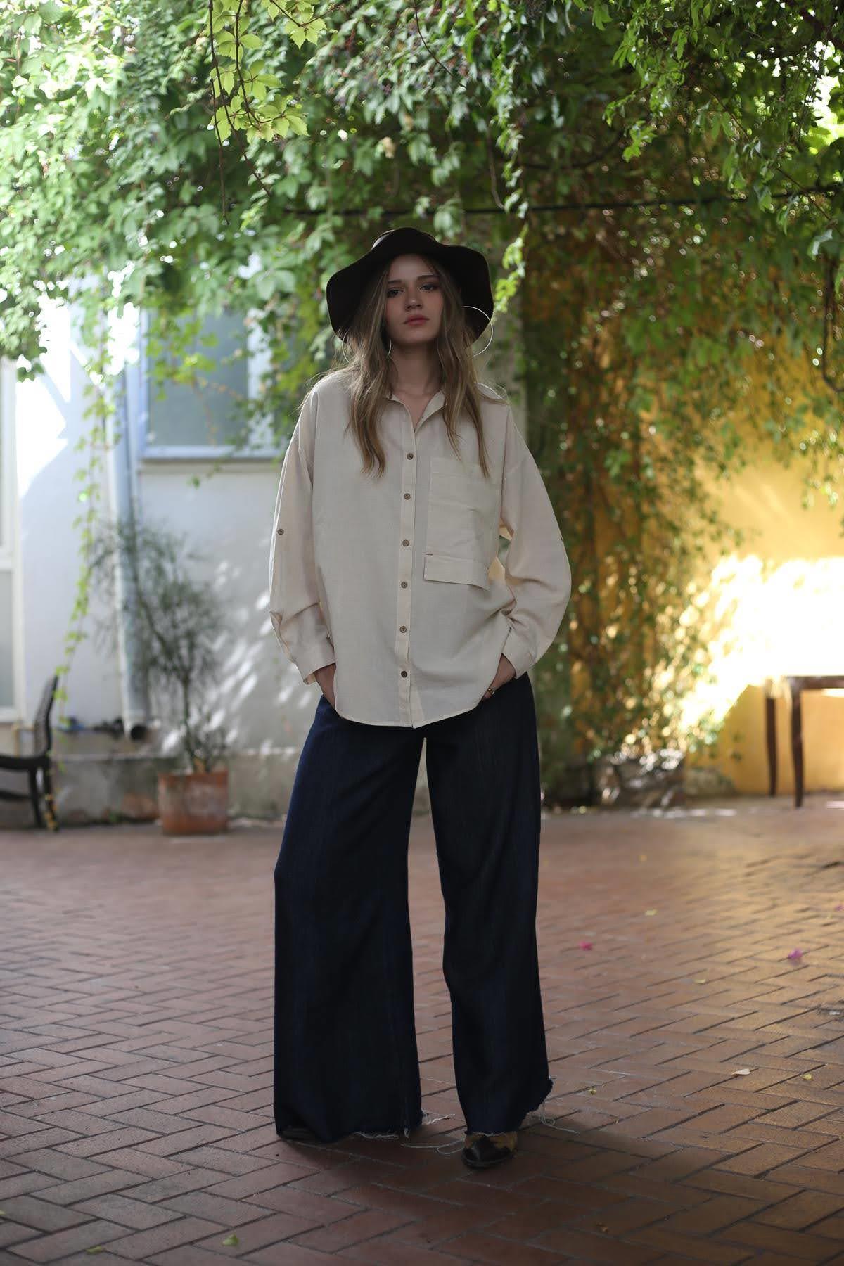 Cream Pocket Detailed Shirt