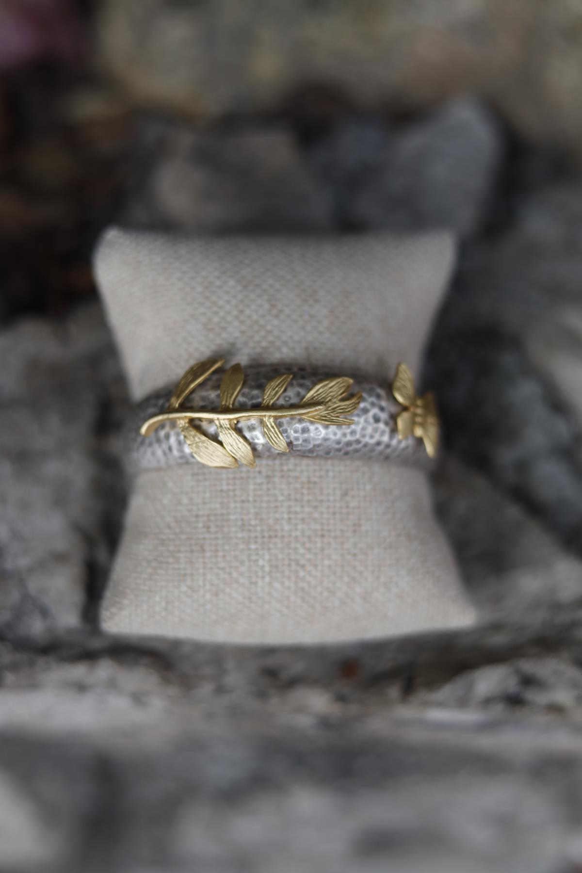Gold Leaf Detail Silver Plated Bracelet