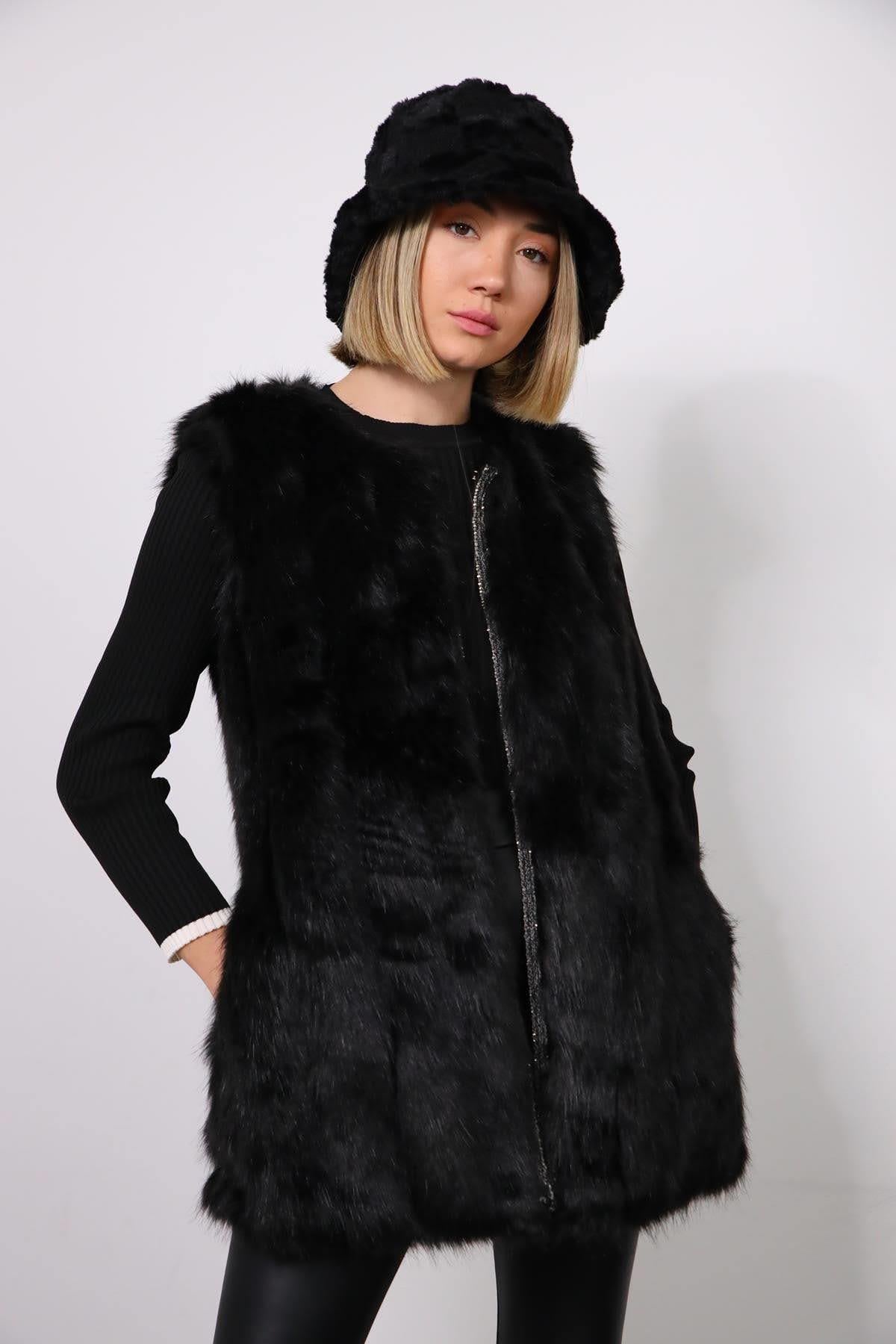 Siyah Kürk Yelek - Şaman Butik Siyah Kürk Yelek