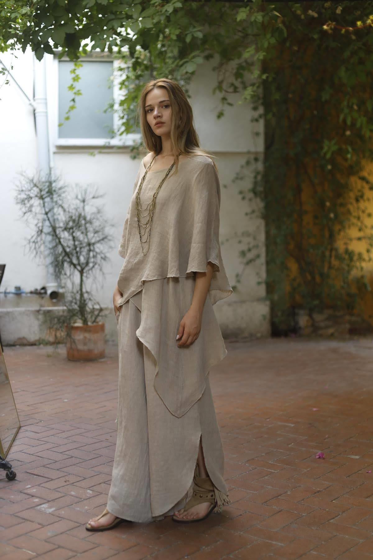 Mink Color Asymmetric Cut Linen Set