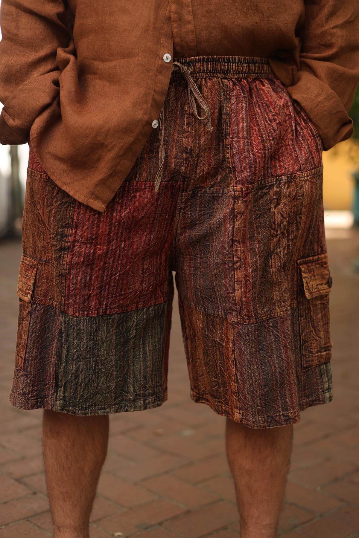 Kiremit Rengi Patchwork Kargo Şort