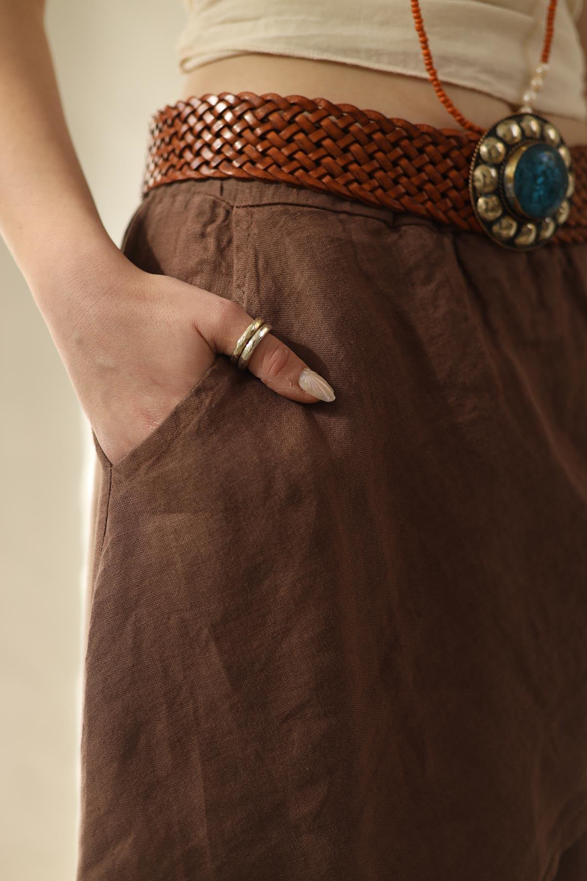 Brown Leather Woven Design Belt