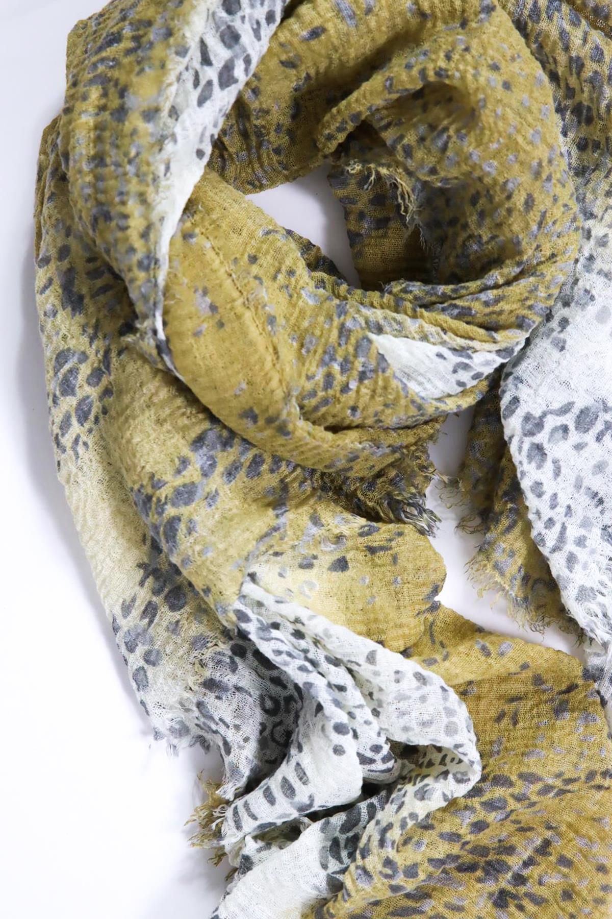 Ekru Leopar Desenli Pamuk Şal - Şaman Butik Ekru Leopar Desenli Pamuk Şal