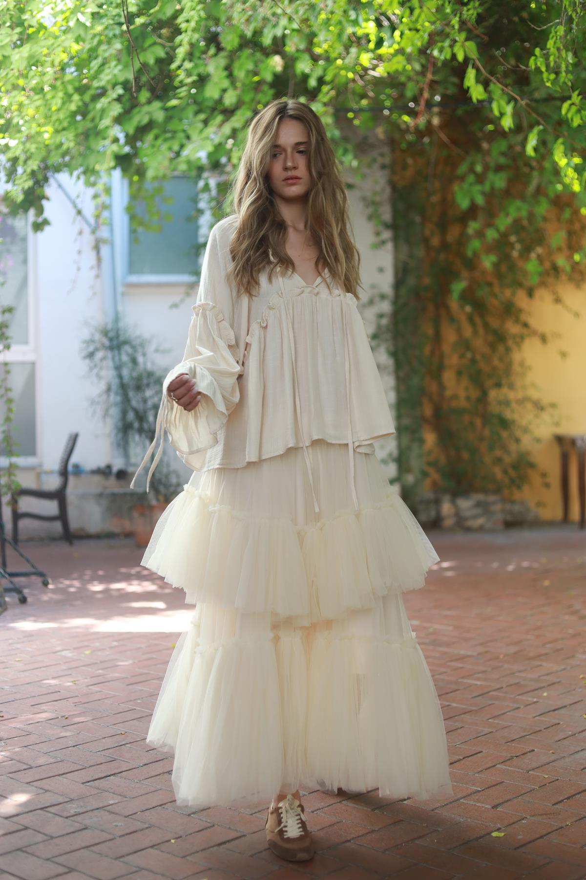 Cream Layered Tulle Skirt