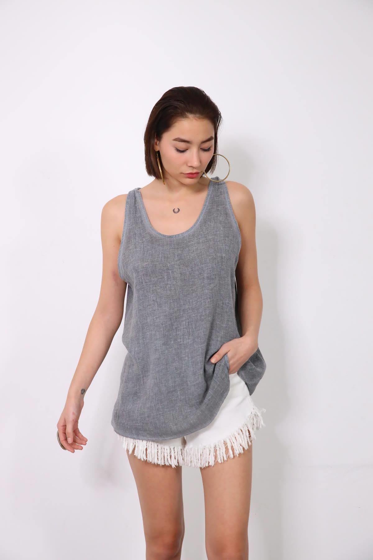 Füme Sırtı Bağlamalı Askılı Bluz - Şaman Butik Füme Sırtı Bağlamalı Askılı Bluz