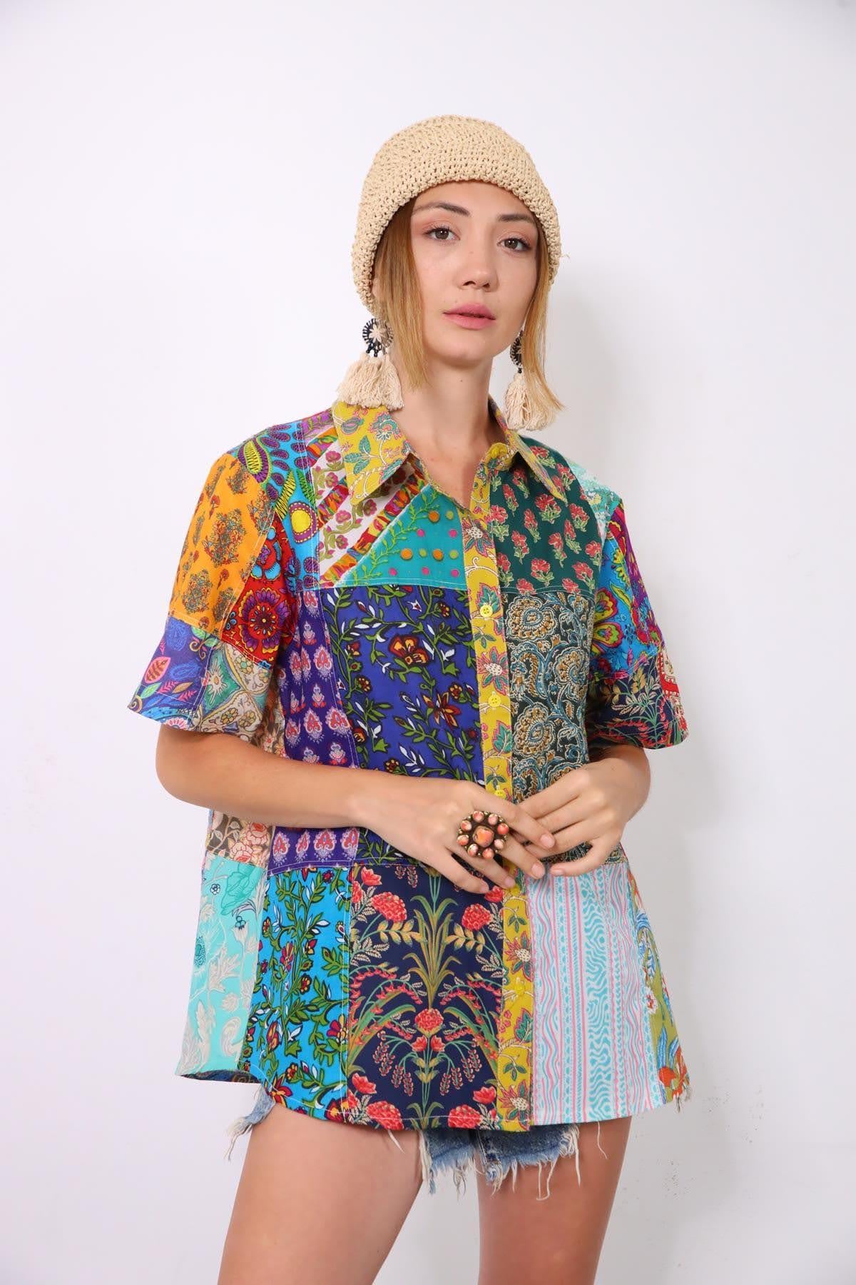 Patchwork Yakalı Gömlek - Şaman Butik Patchwork Yakalı Gömlek