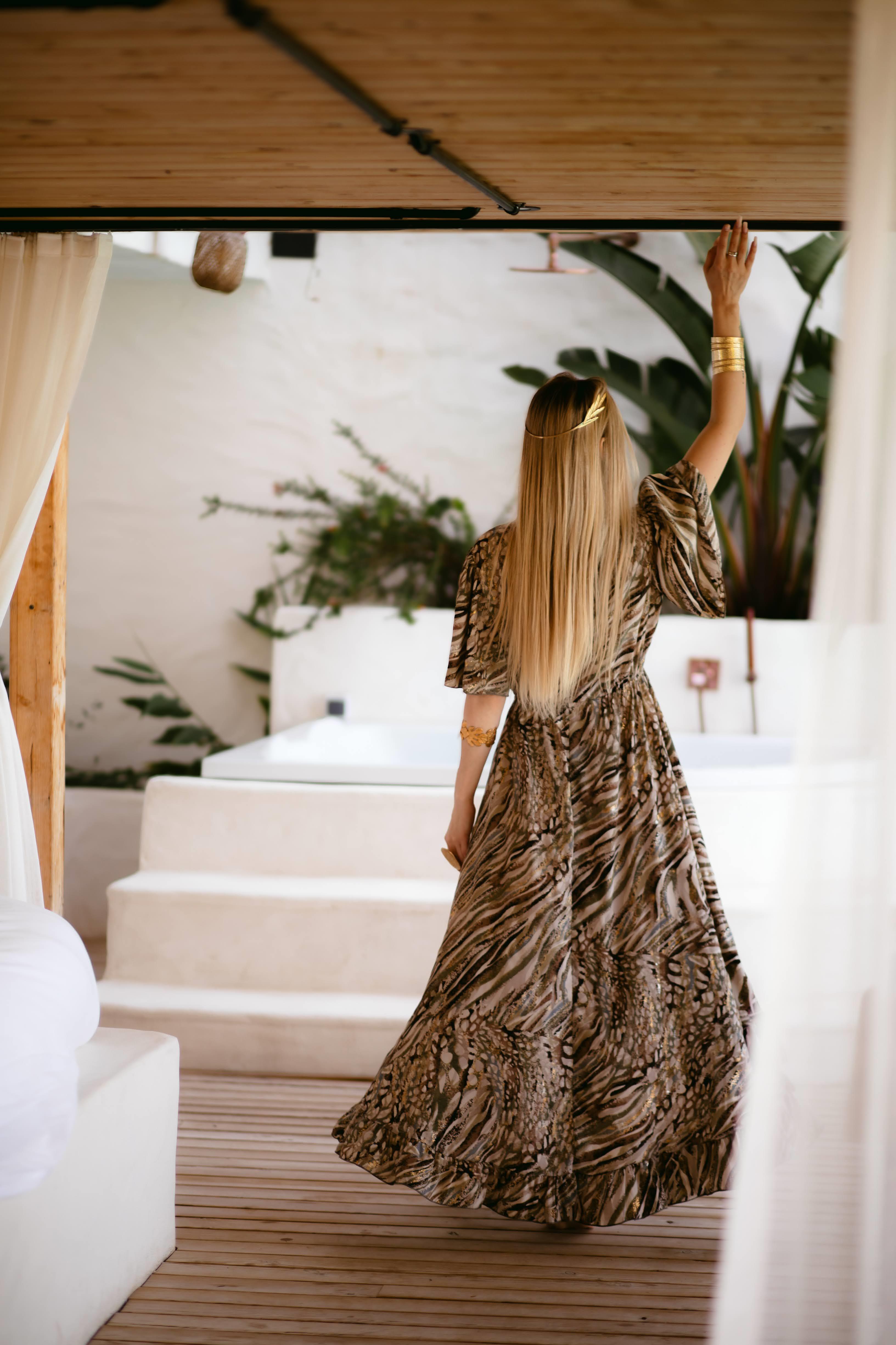 Khaki Double Breasted Short Front Silk Dress