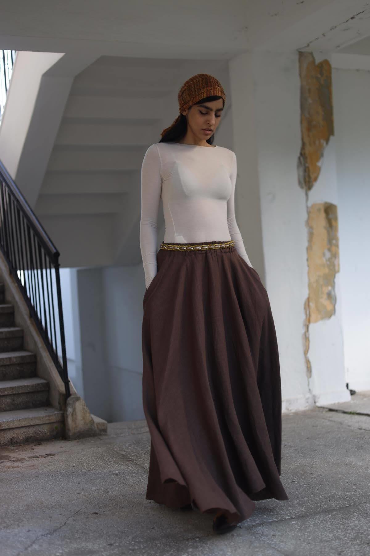 Kahverengi Cepli Keten Etek