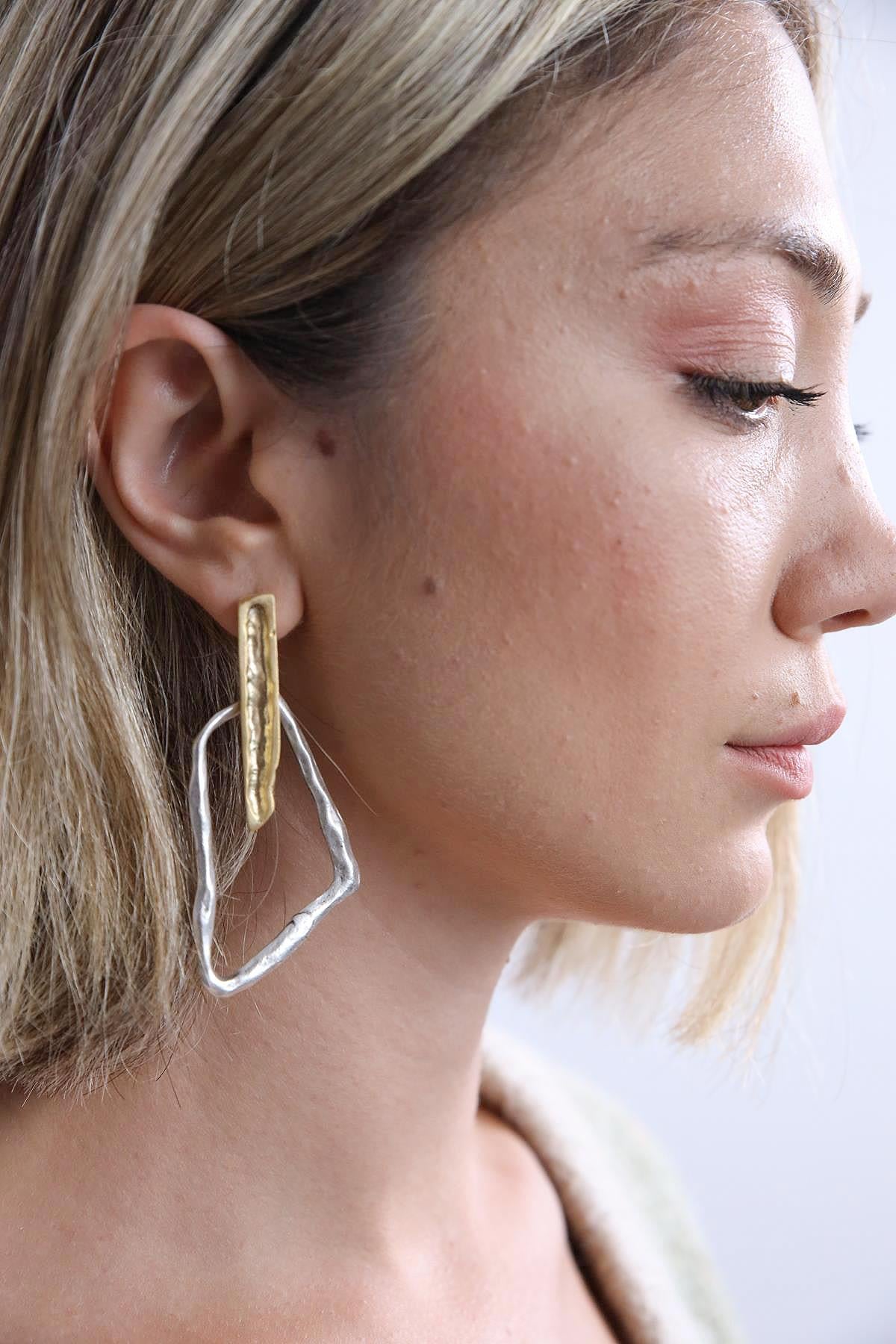 Gümüş Kaplama Geometrik Şekilli Küpe - Şaman Butik Gümüş Kaplama Geometrik Şekilli Küpe