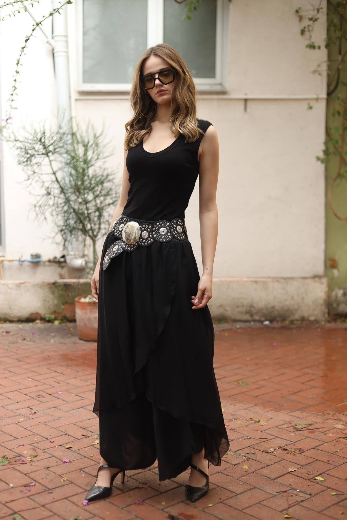 Siyah İpek Kelebek Şalvar