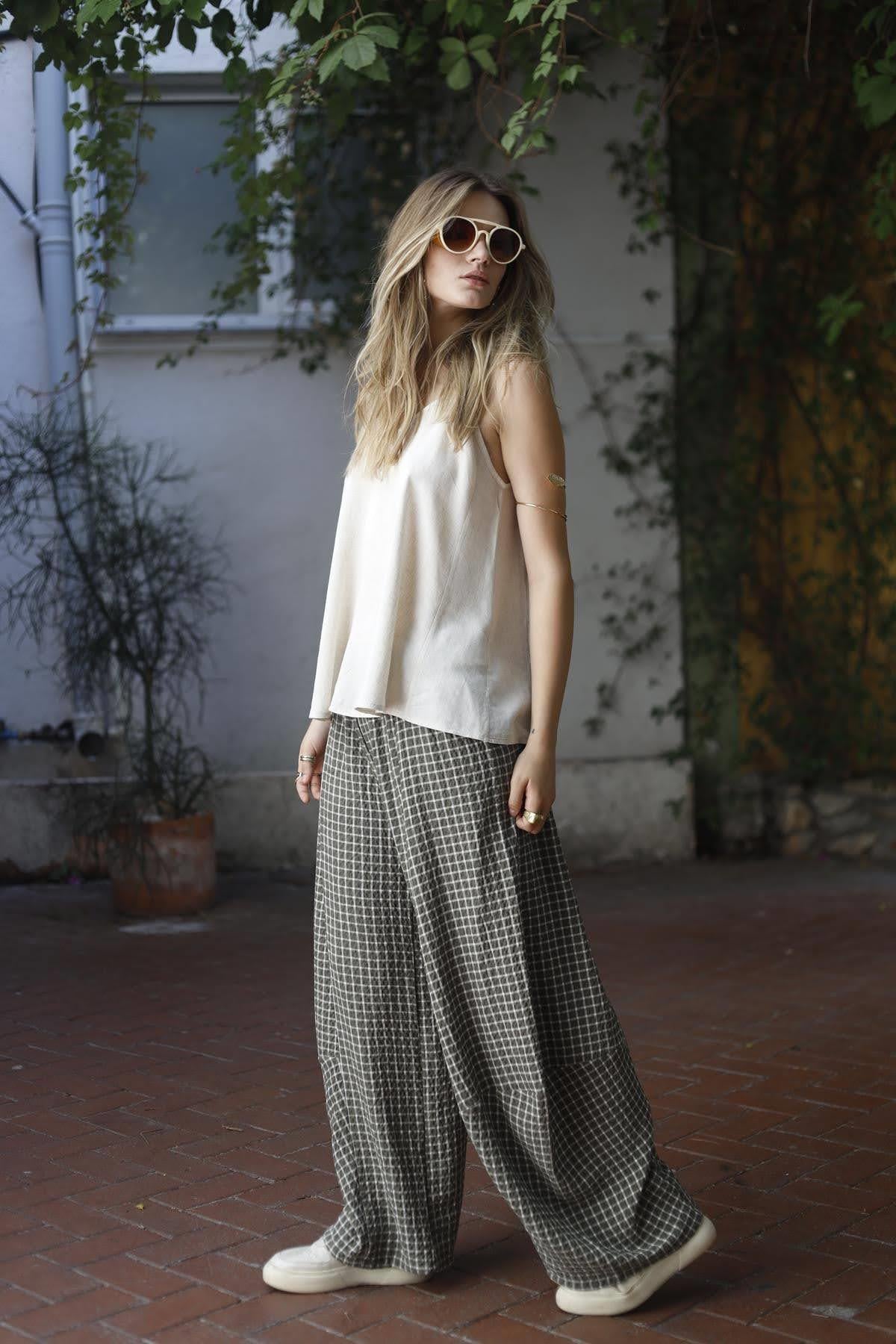 Haki Kareli Pantolon