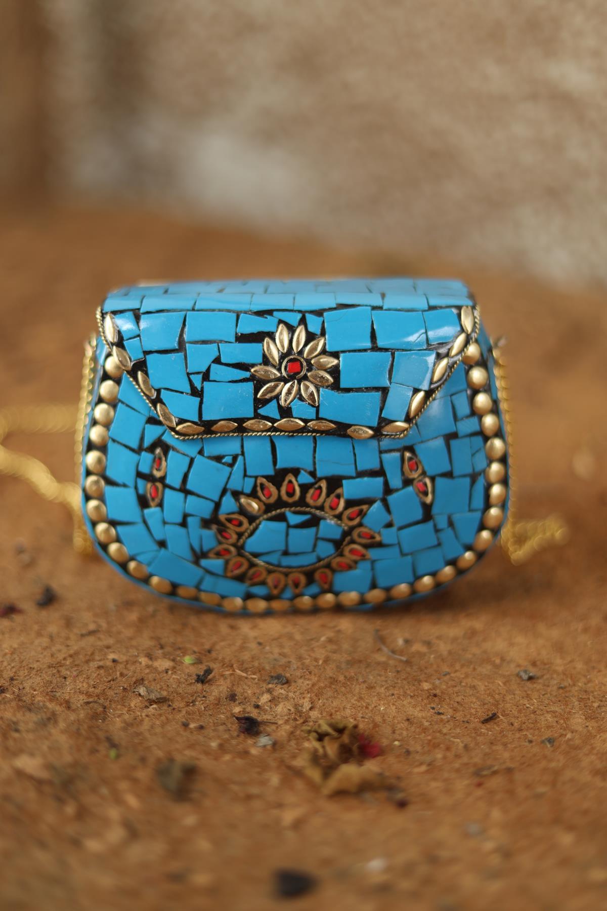Blue Stone Detailed Special Design Elegant Bag