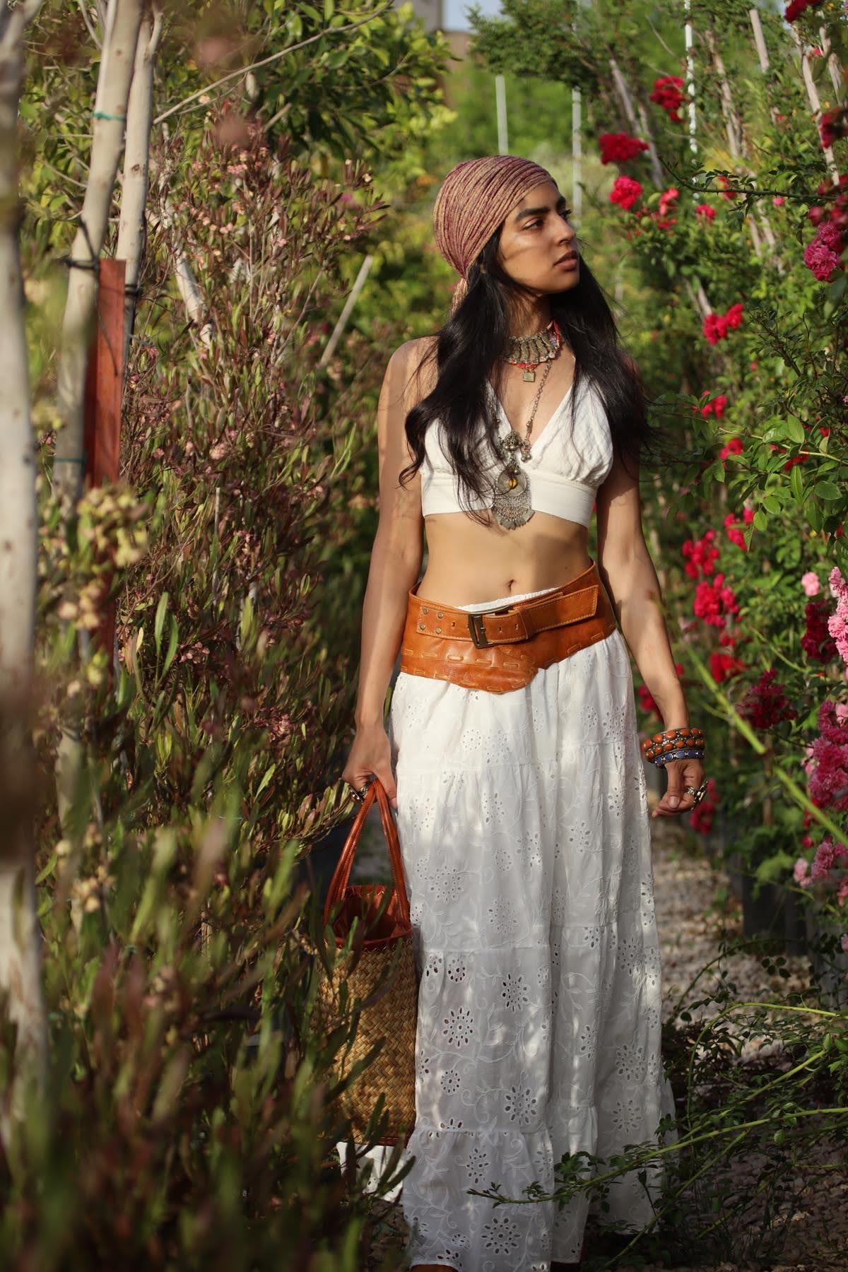 White Elastic Waist Embroidered Skirt