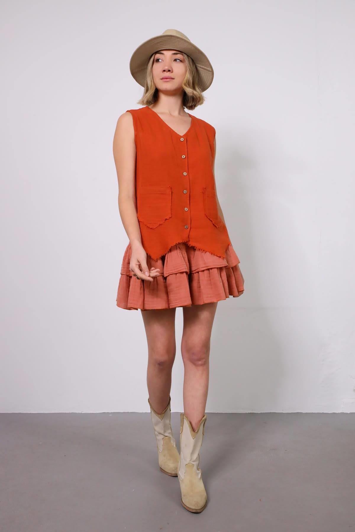 Somon Rengi Kat Kat Mini Etek - Şaman Butik Somon Rengi Kat Kat Mini Etek