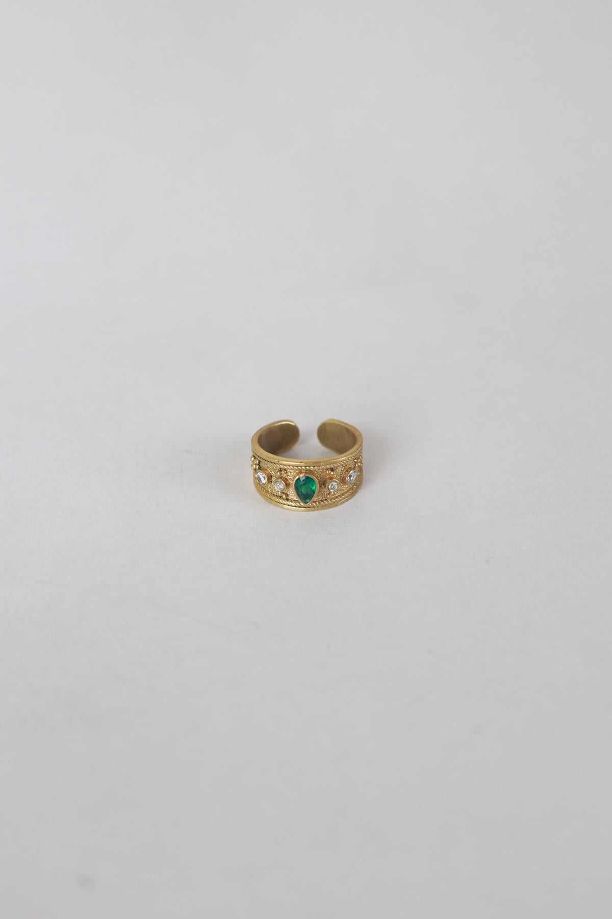 Bronz Yeşil Taşlı Tasarım Yüzük