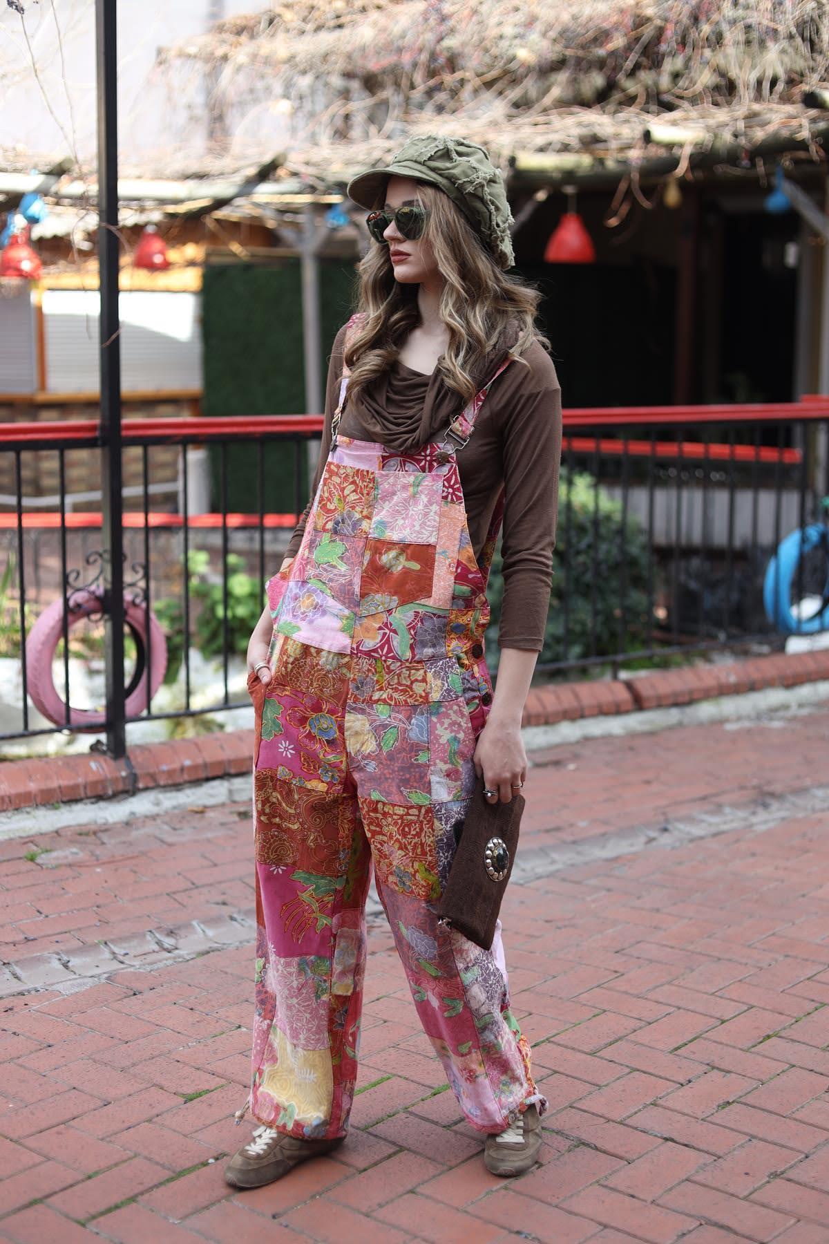 Renkli Cepli Patchwork Tulum