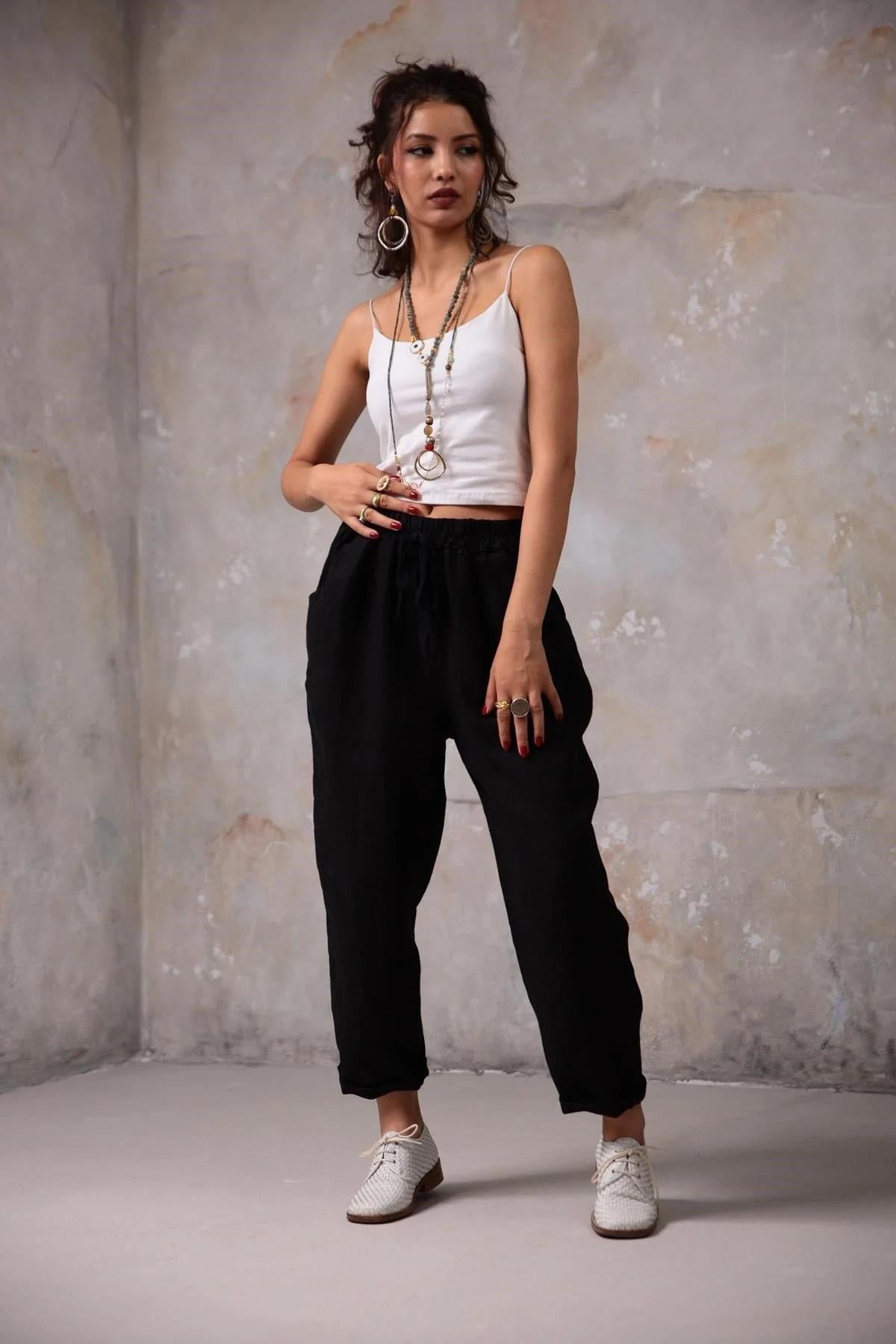 Siyah Beli İpli Judith Pantolon - Şaman Butik Siyah Beli İpli Judith Pantolon