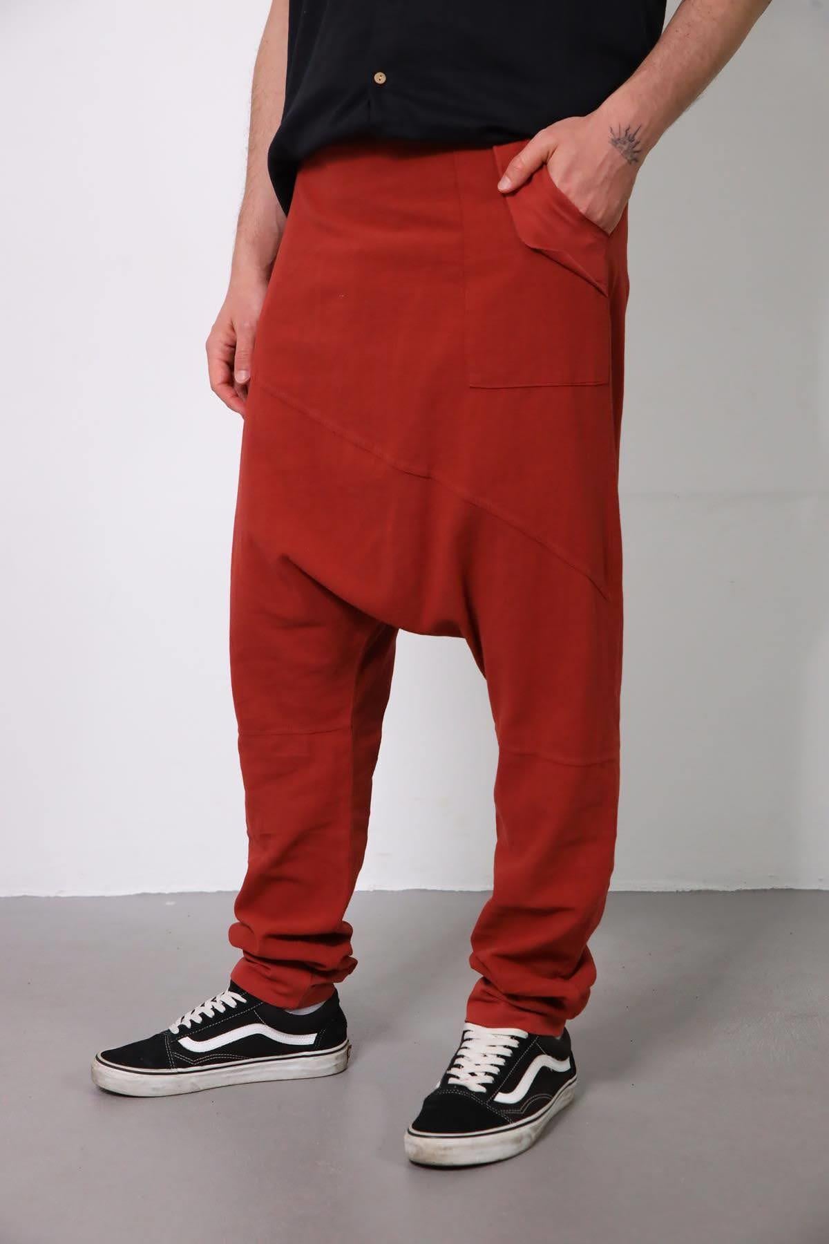 Kiremit Rengi Dikiş Detaylı Raj Şalvar - Şaaman Butik Kiremit Rengi Dikiş Detaylı Raj Şalvar