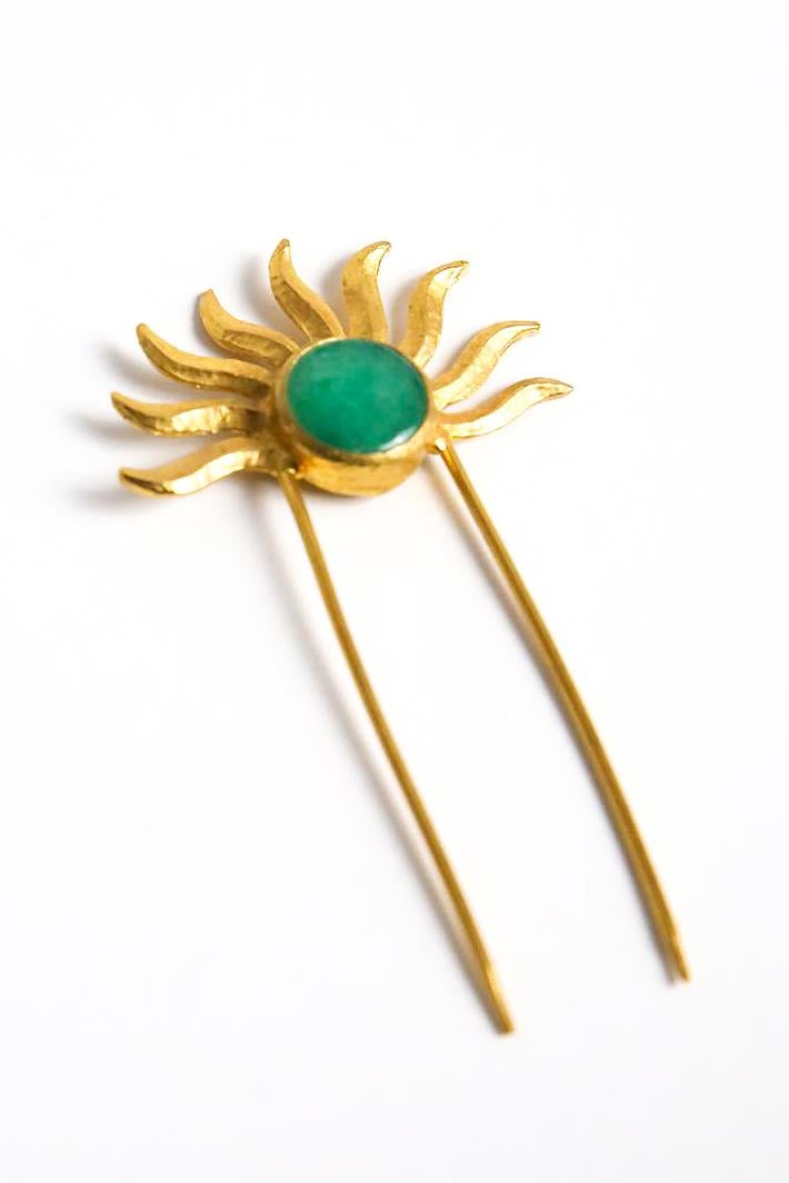  Yarım Güneş Tasarım Turkuaz Taşlı Toka