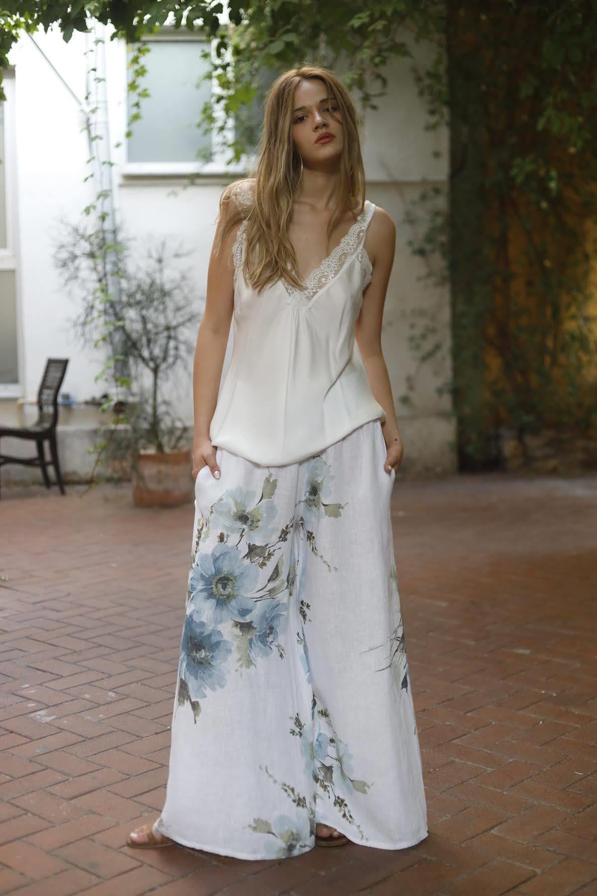 White Lace Embroidered Silk Tank Top