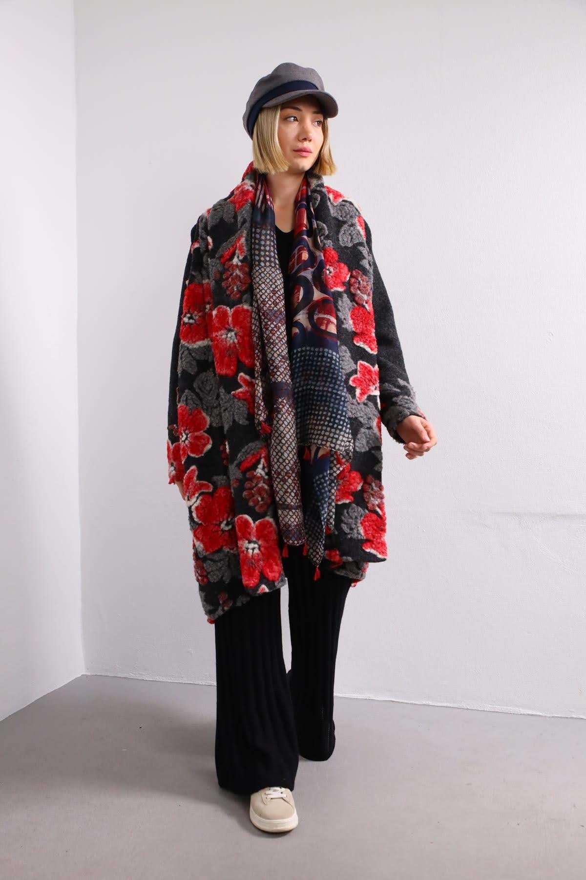 Siyah Şal Yaka Keçe Kaban - Şaman Butik Siyah Şal Yaka Keçe Kaban