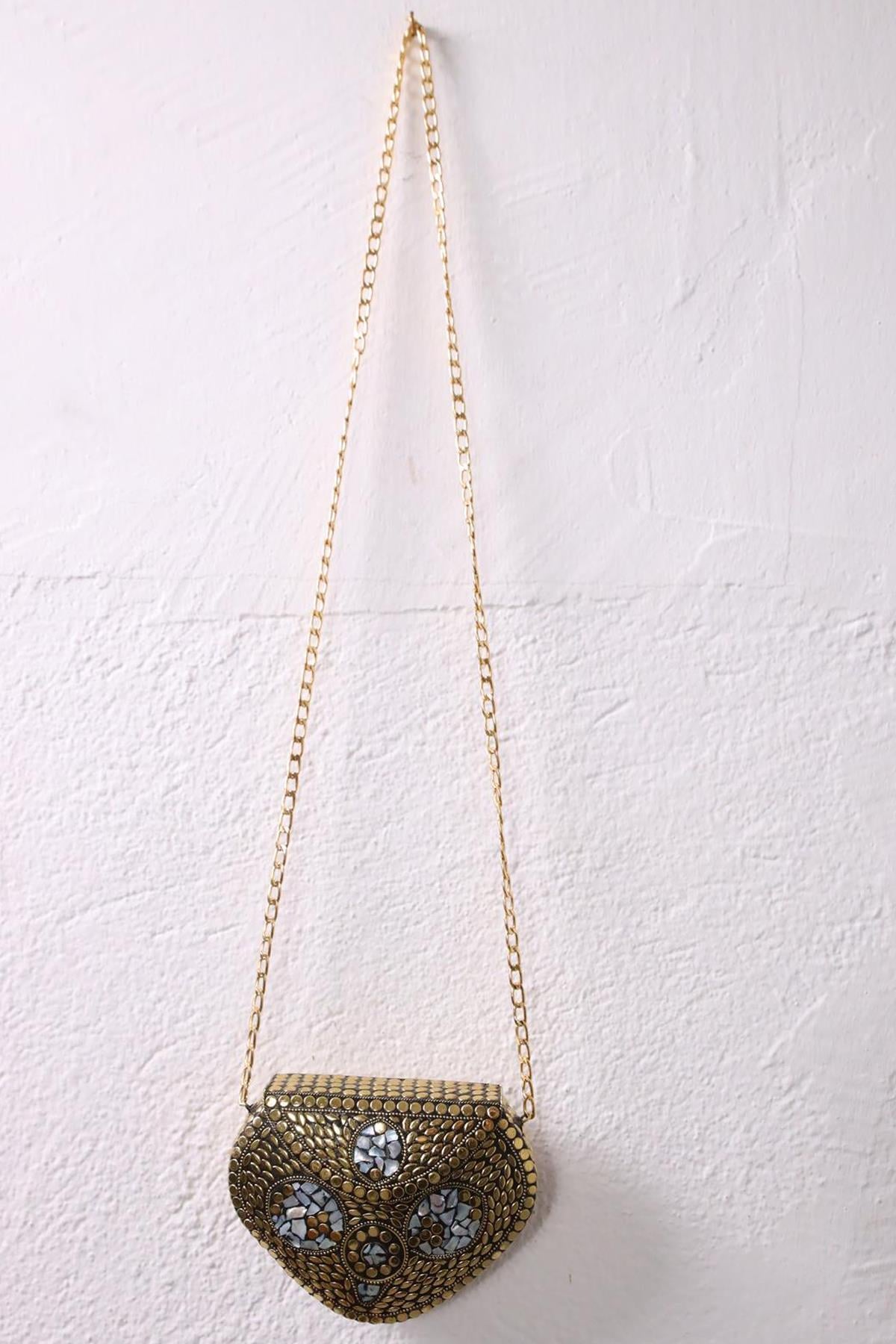 Gold Rengi Taşlı Özel Tasarım Çanta - Şaman Butik Gold Rengi Taşlı Özel Tasarım Çanta