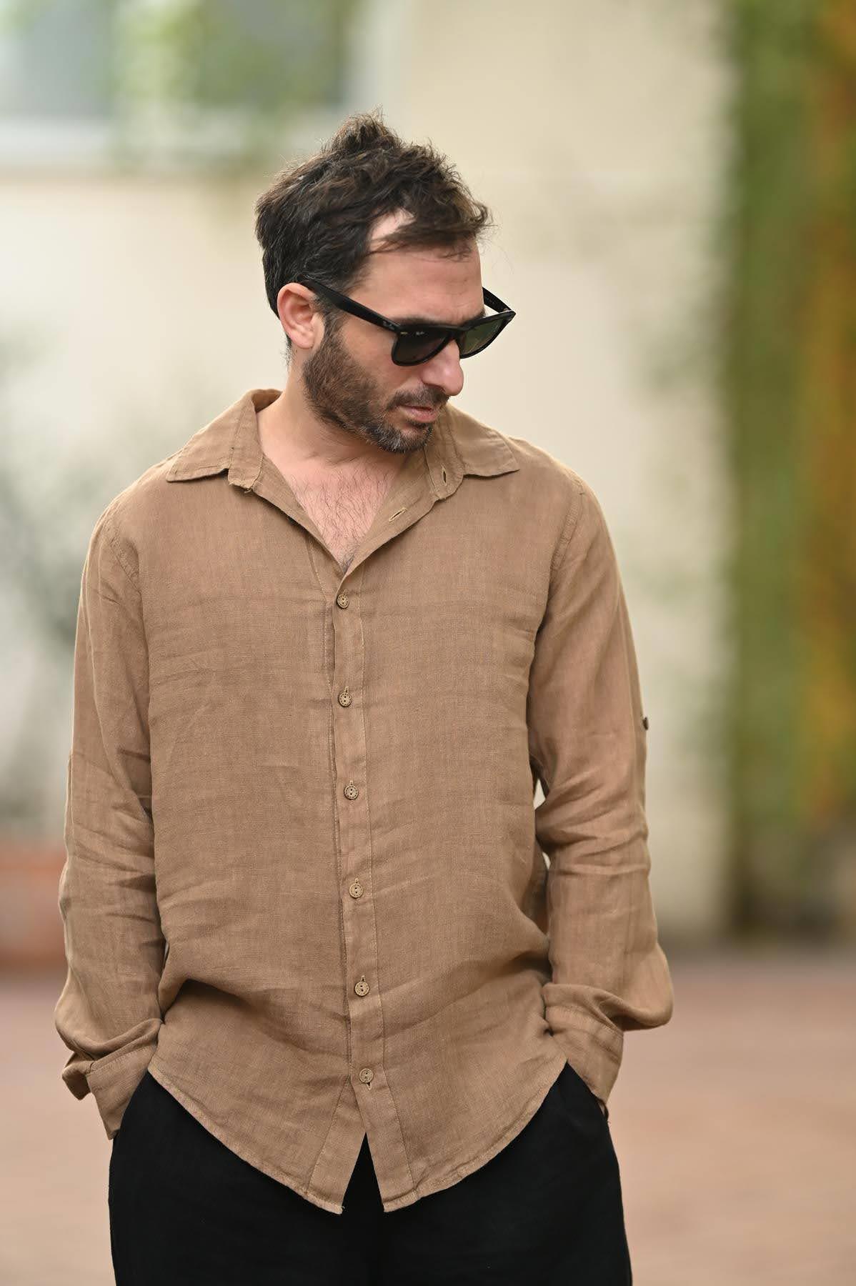Light Brown Linen Mens Shirt