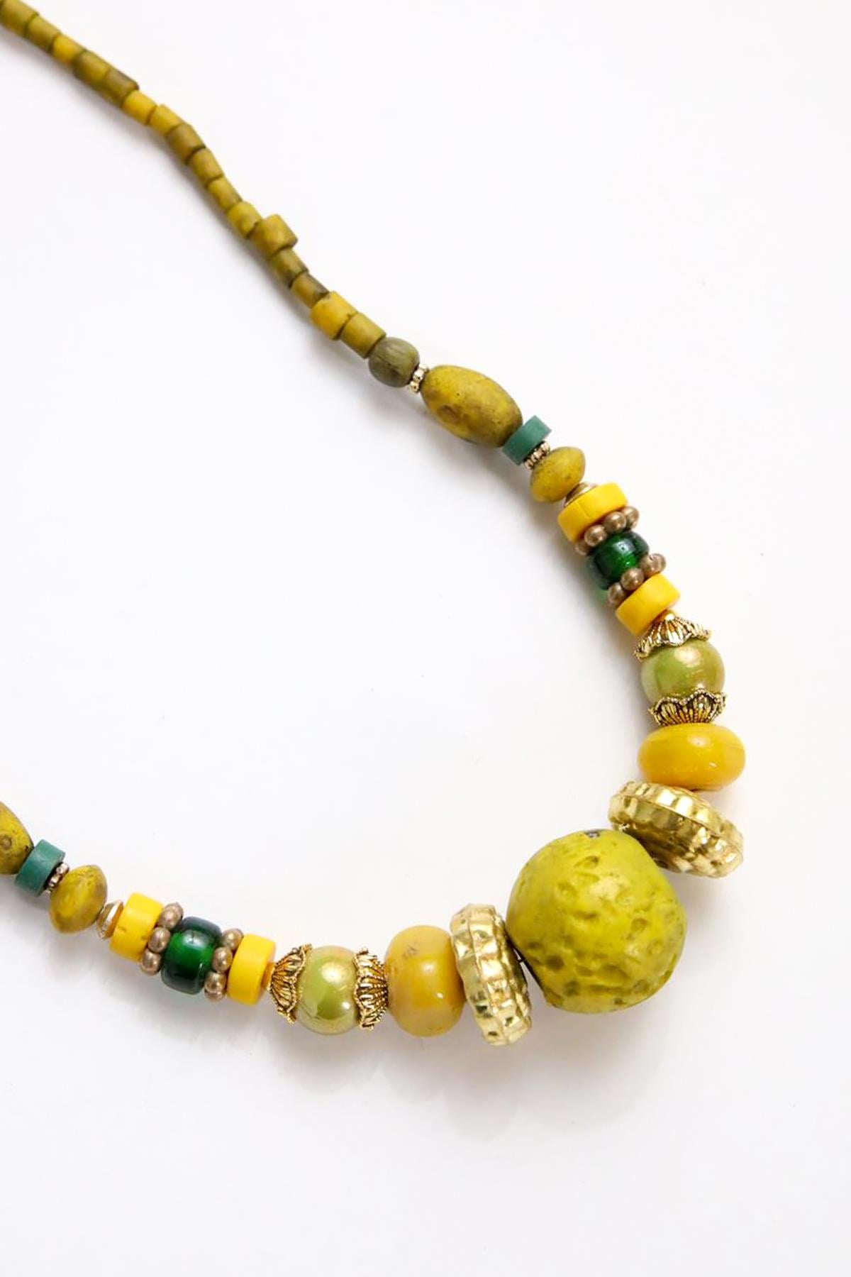 Sarı Taşlı Gold Detaylı Kolye - Şaman Butik Sarı Taşlı Gold Detaylı Kolye