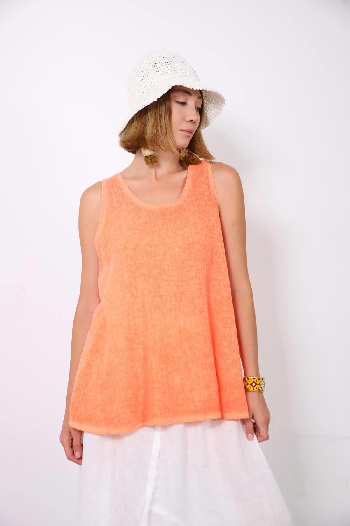 Turuncu Sırtı Bağlamalı Askılı Bluz - Şaman Butik Turuncu Sırtı Bağlamalı Askılı Bluz