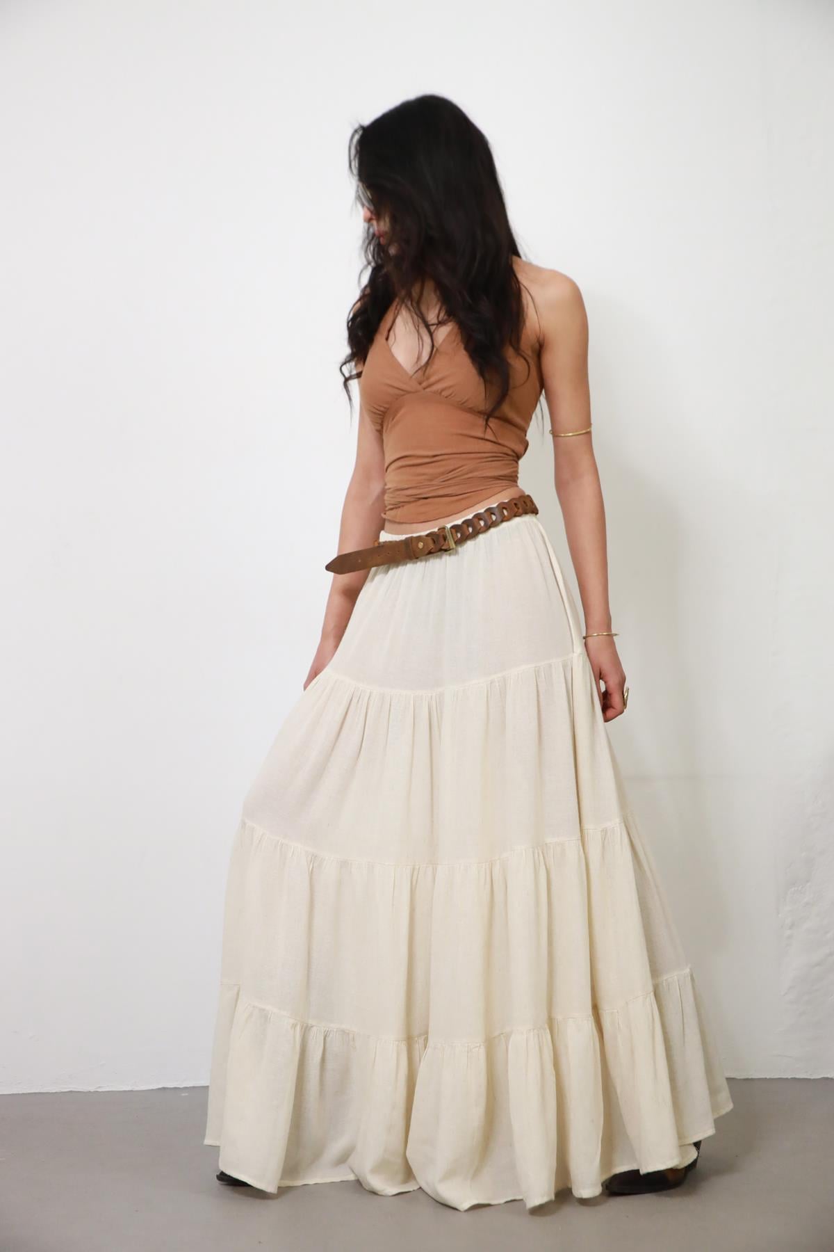 Stone Color Layered Long Skirt