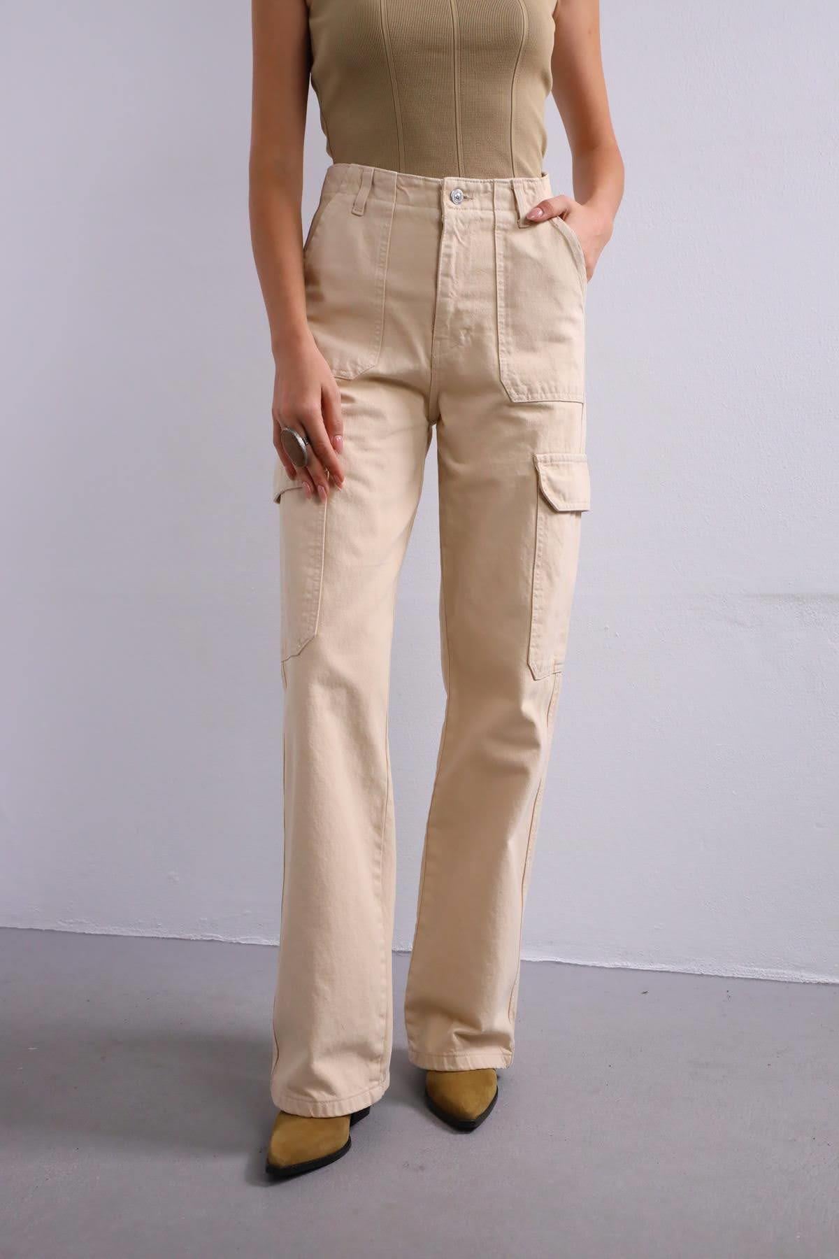 Bej Kargo Cepli Pantolon - Şaman Butik - Bohem Giyim ve Aksesuar | Kadın & Erkek Bej Kargo Cepli Pantolon