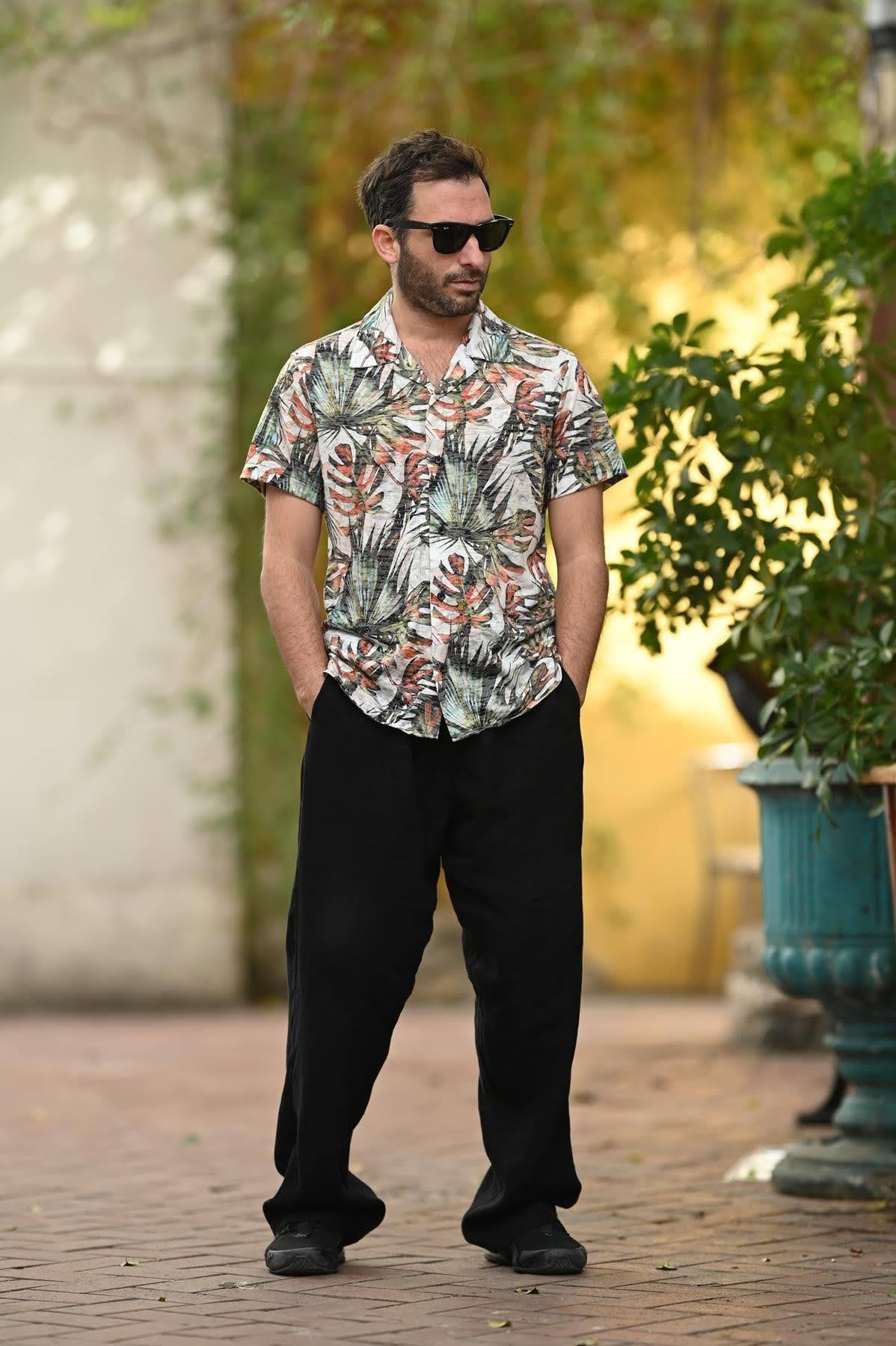 Green Leaf Patterned Mens Shirt