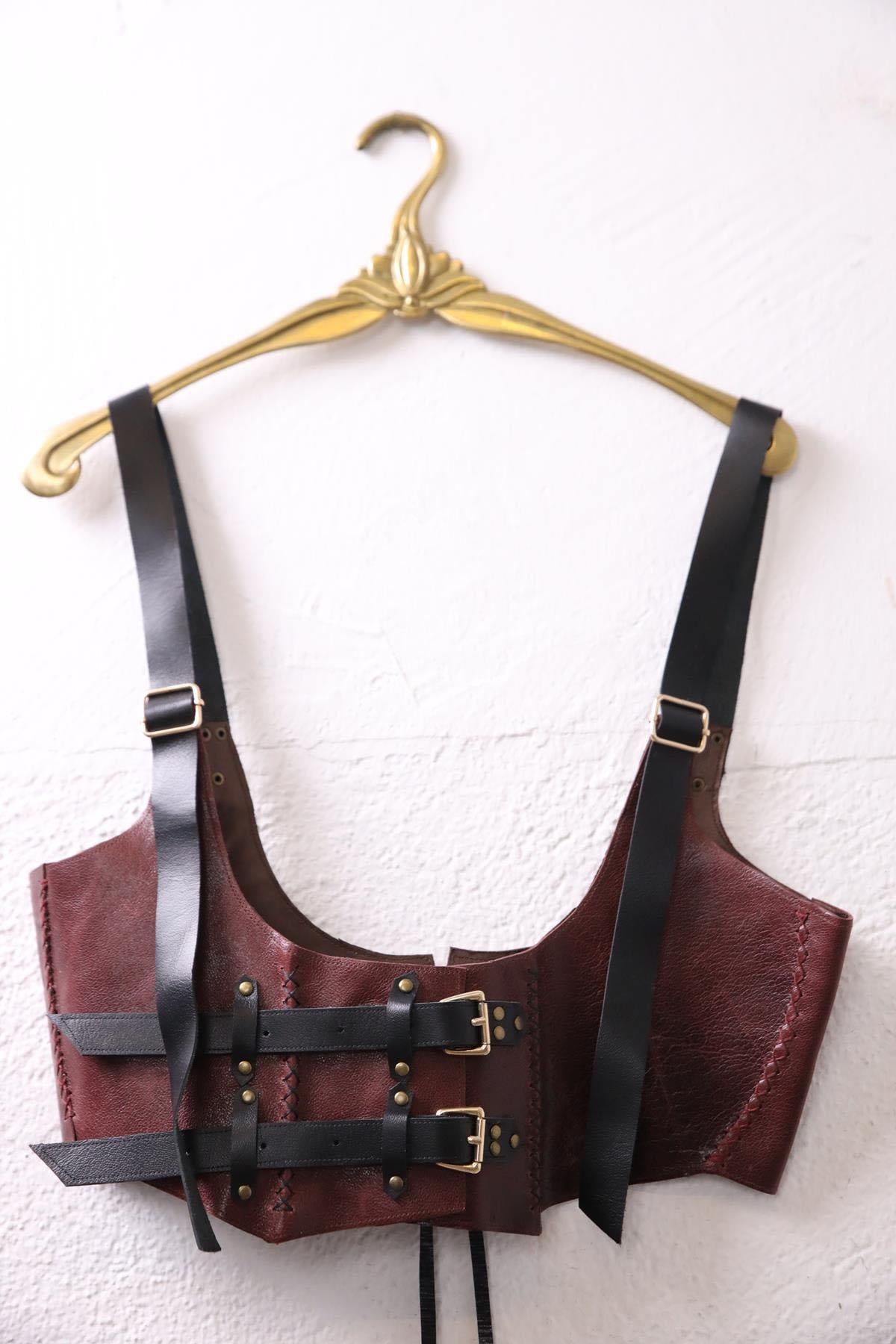 Bordo Kemerli Deri Korse - Şaman Butik Bordo Kemerli Deri Korse