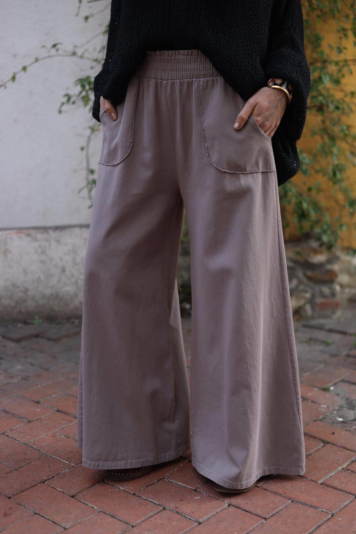 Mink Color Pocket Detailed Flared Trousers