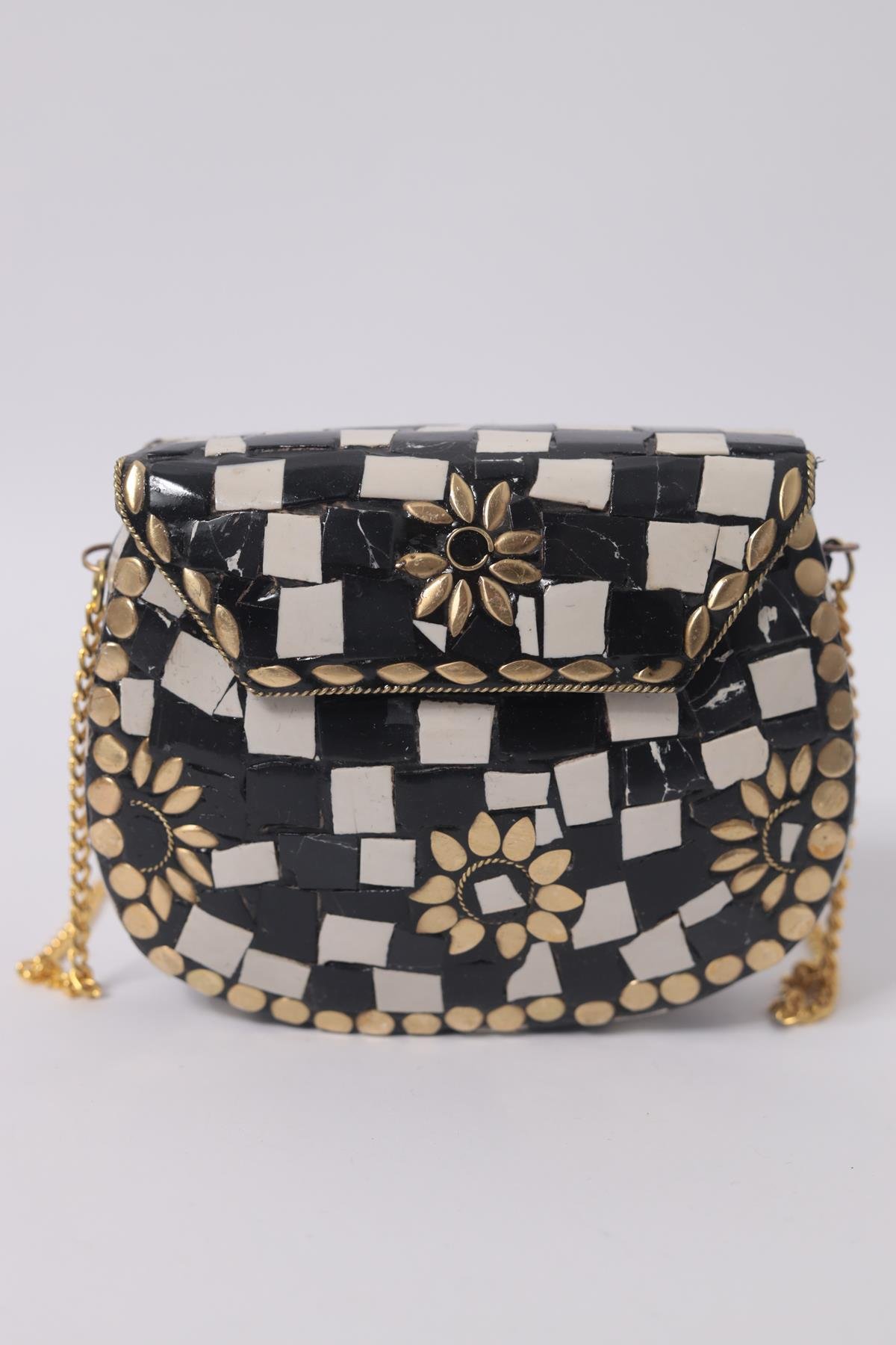 Siyah Beyaz Taşlı Özel Tasarım Zarif Çanta