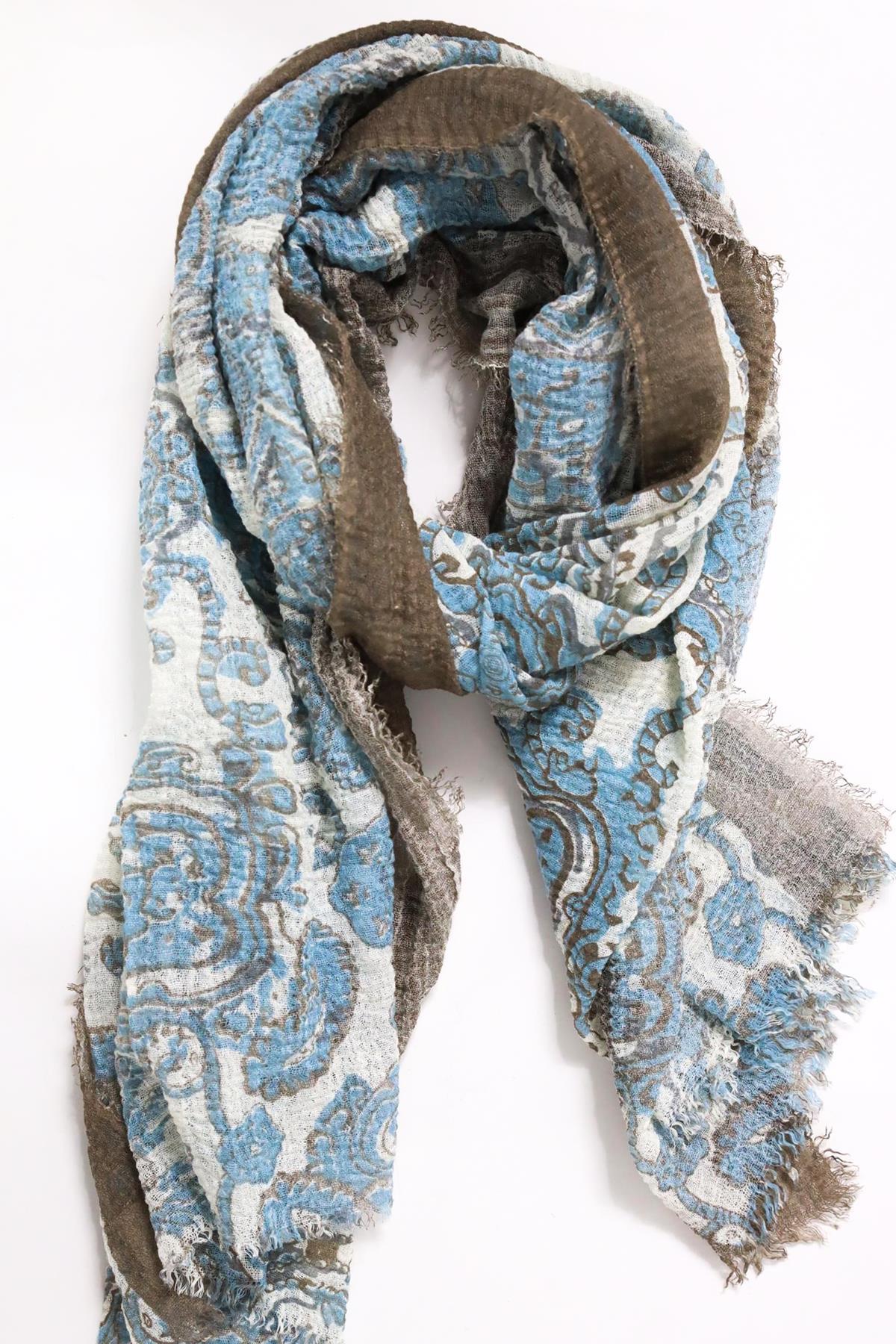 Toprak Rengi Desenli Saçaklı Şal - Şaman Butik Toprak Rengi Desenli Saçaklı Şal