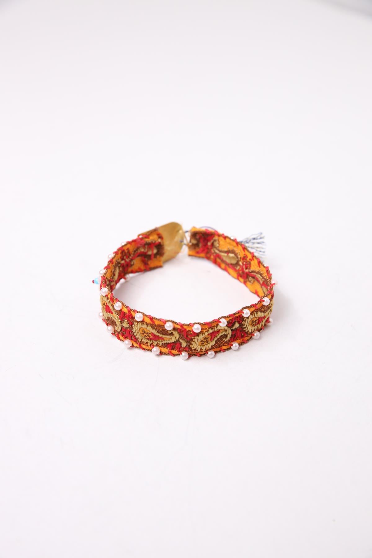 Silver and Fabric Design Bracelet