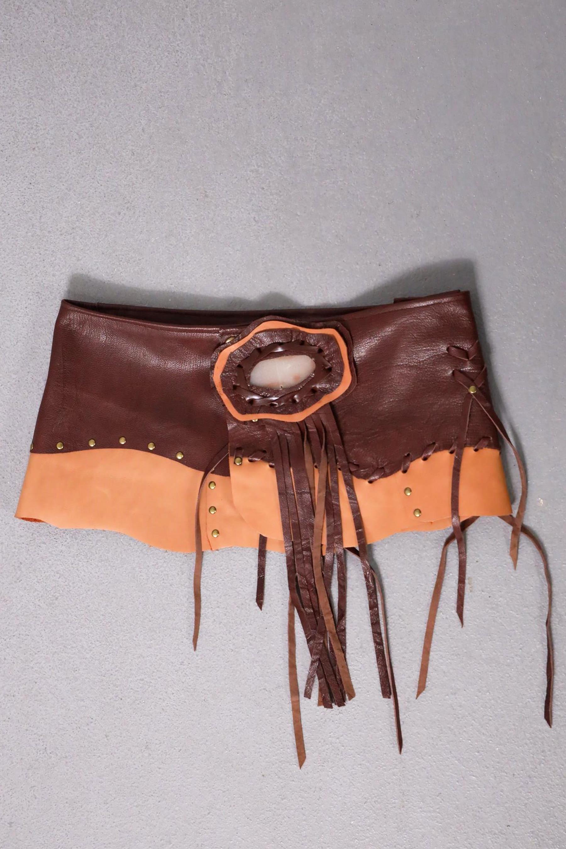 Kahverengi Doğal Taşlı Deri Kemer - Şaman Butik Kahverengi Doğal Taşlı Deri Kemer