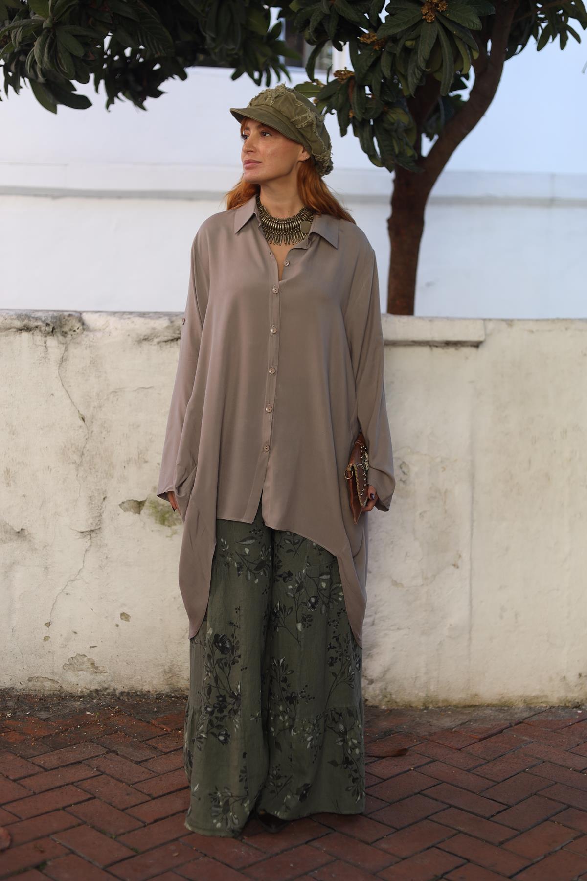 Vizon Rengi Arkası Uzun Gömlek