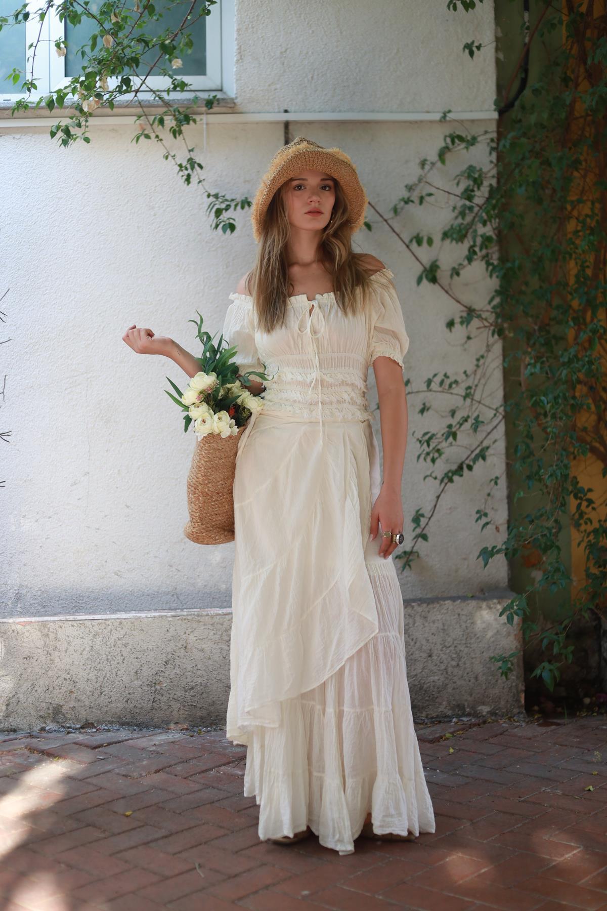 Ecru Wrapped Flounce Skirt