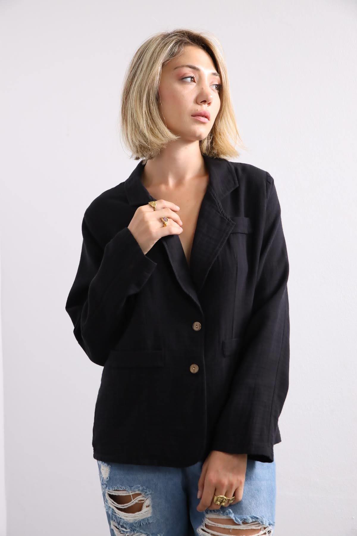  Siyah Müslin Blazer Ceket
