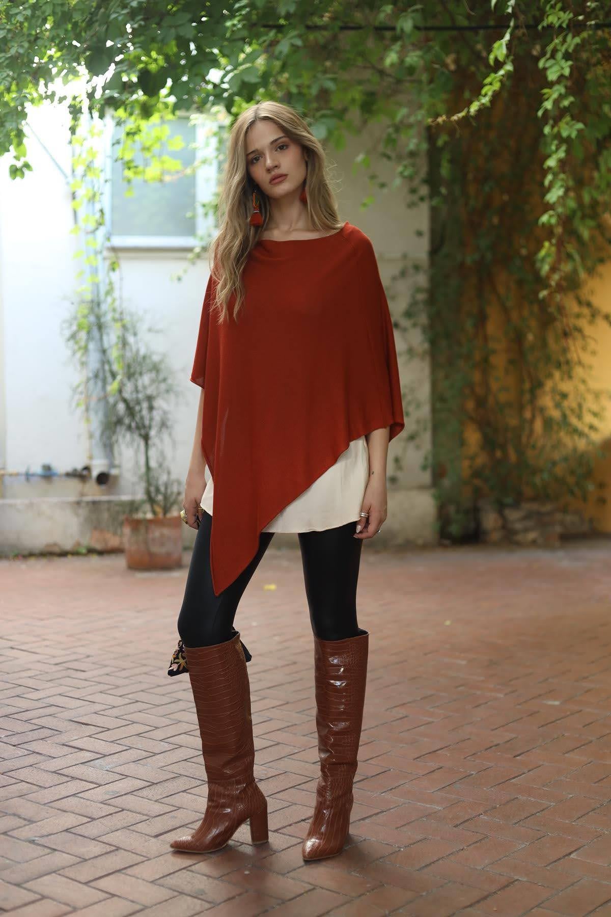 Kiremit Rengi Asimetrik Triko Panço