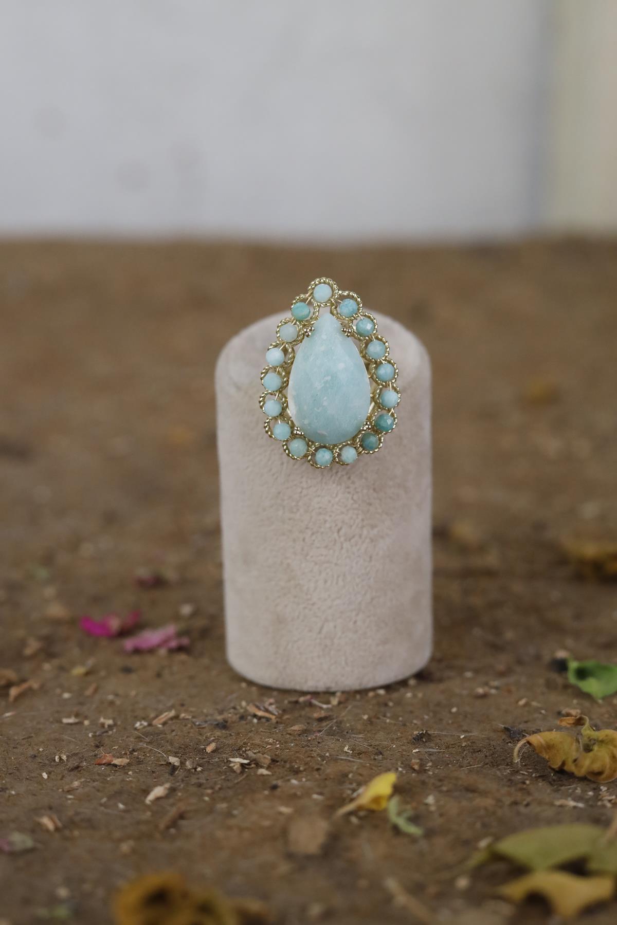 Amazonite Drop Design Ring