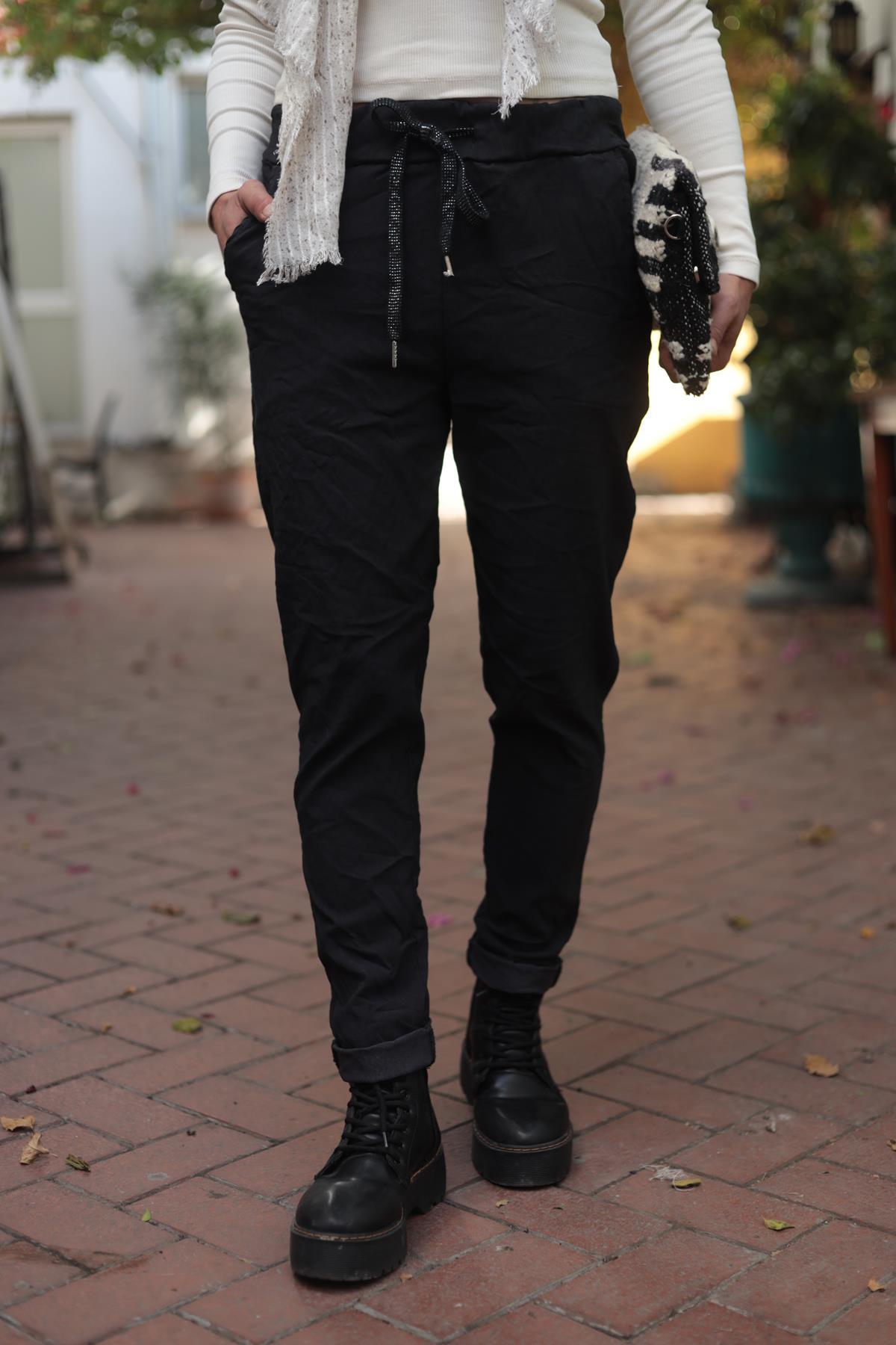 Siyah Likralı Judith Pantolon