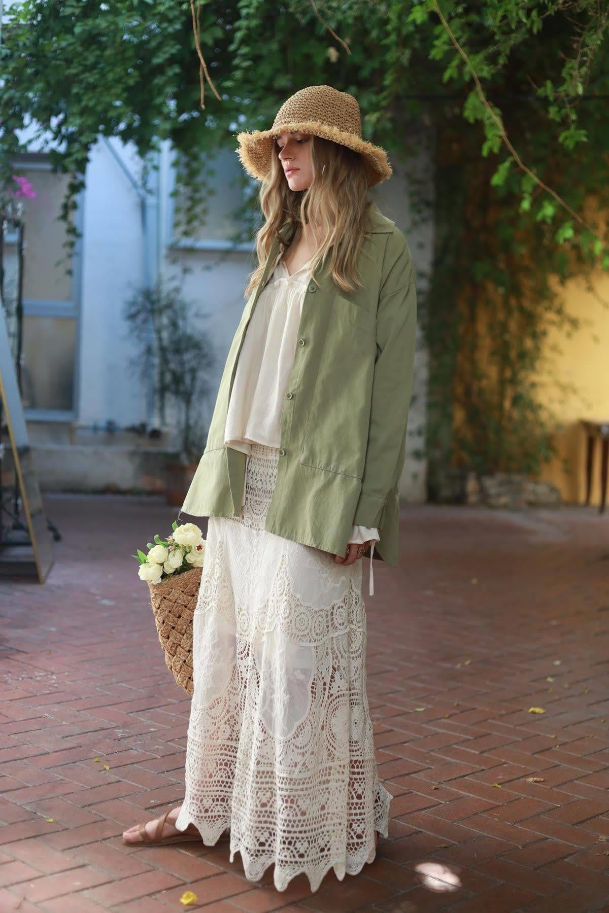 Green Color Big Pocket Jacket